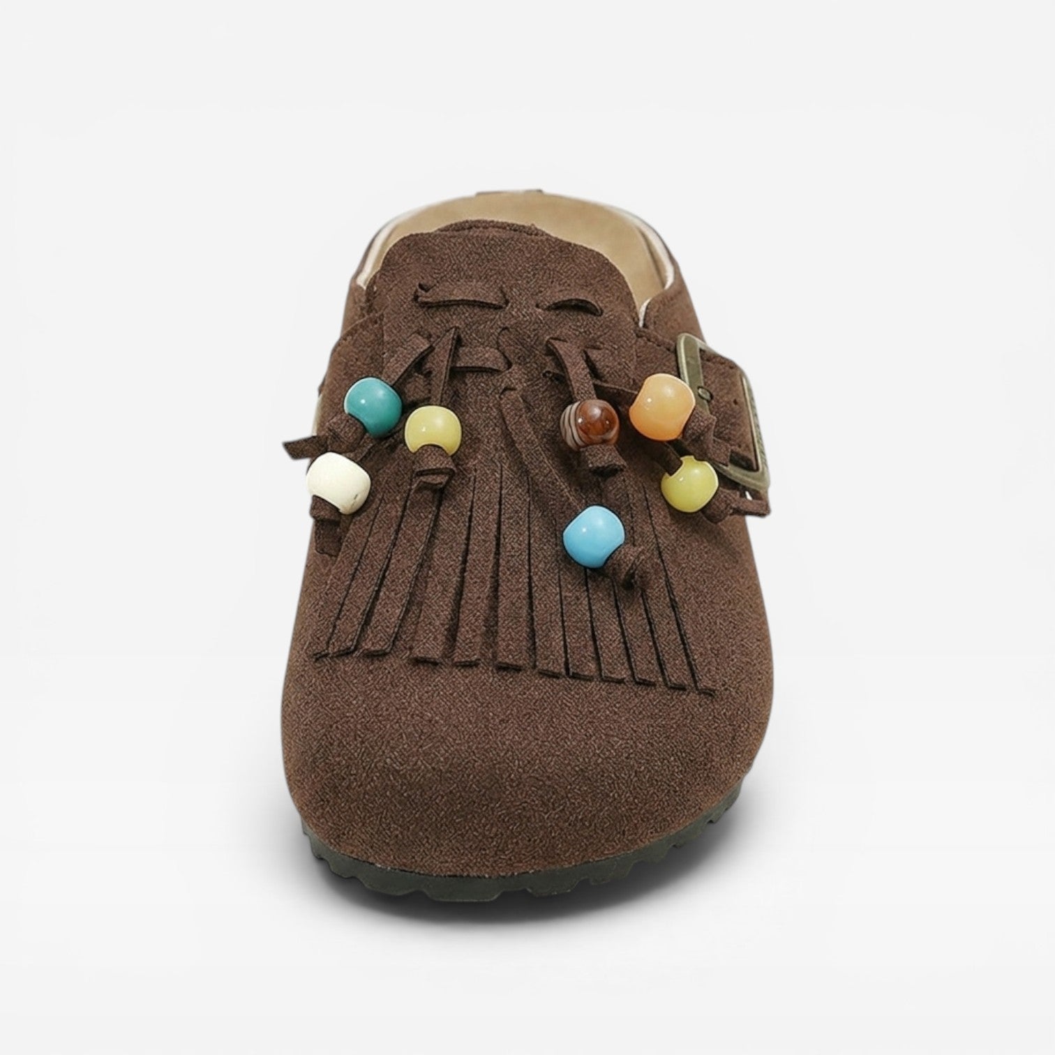 Fringe Suede Clogs, Slip On Boho Mules with Soft Lining