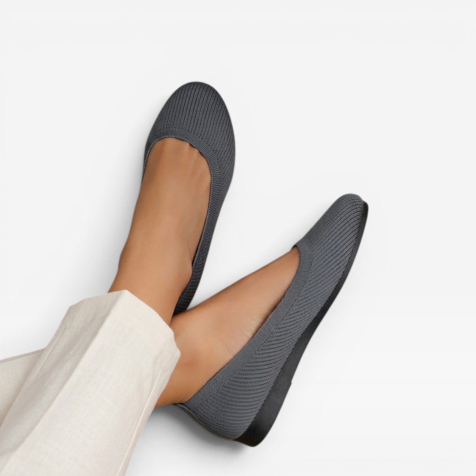 Knit Ballet Flats, Cushioned Round Toe Slip On Shoes