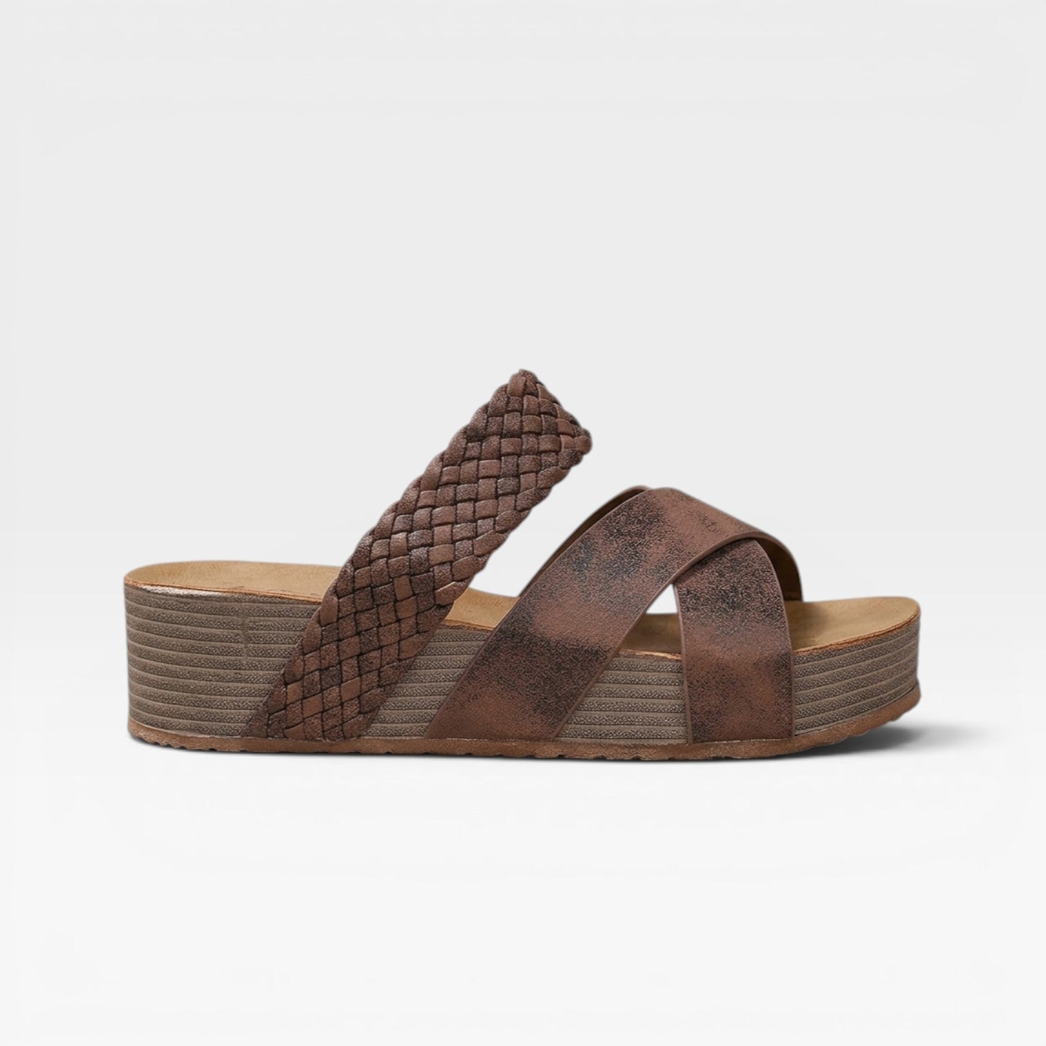 Woven Cross Strap Wedge Sandals, Leather Open Toe Mules