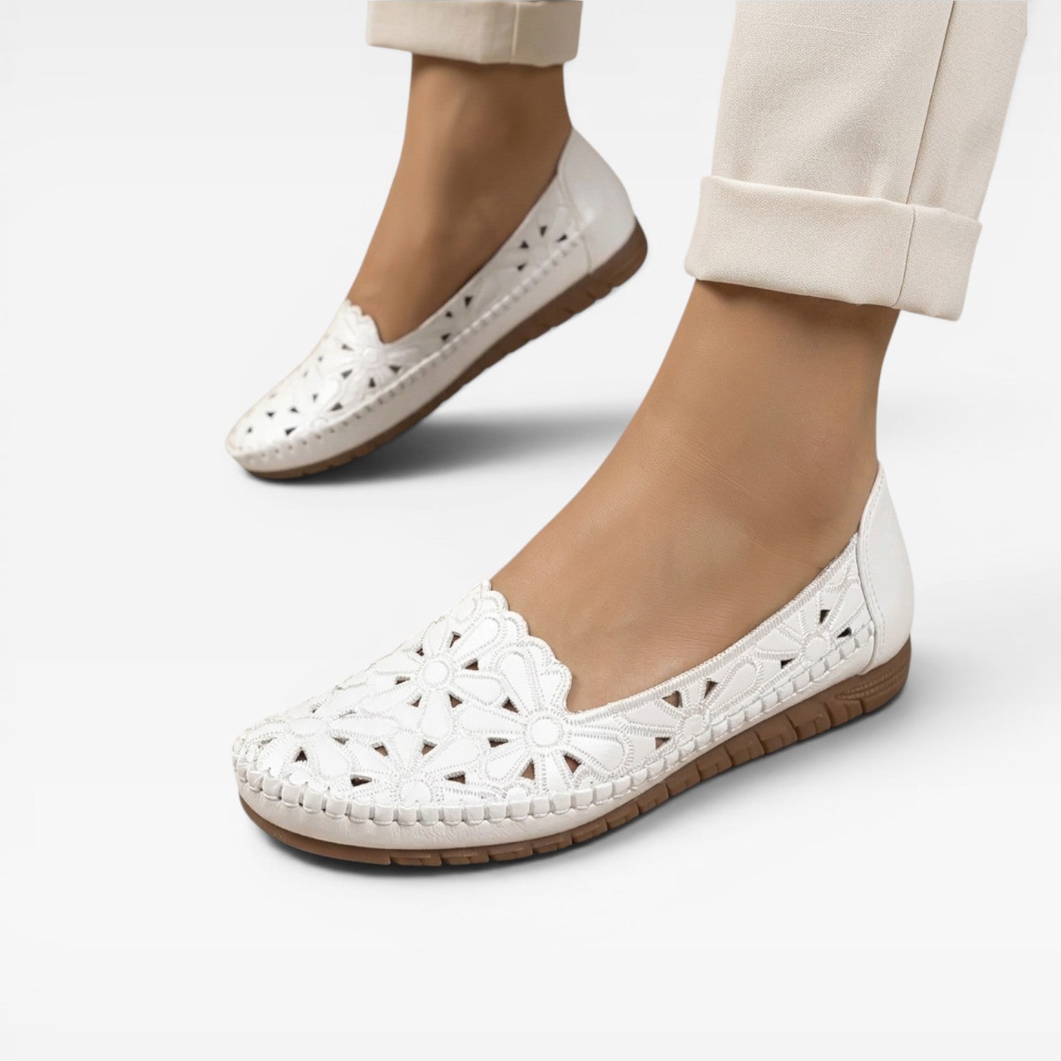 Floral Cutout Flats, Slip On Round Toe Summer Shoes