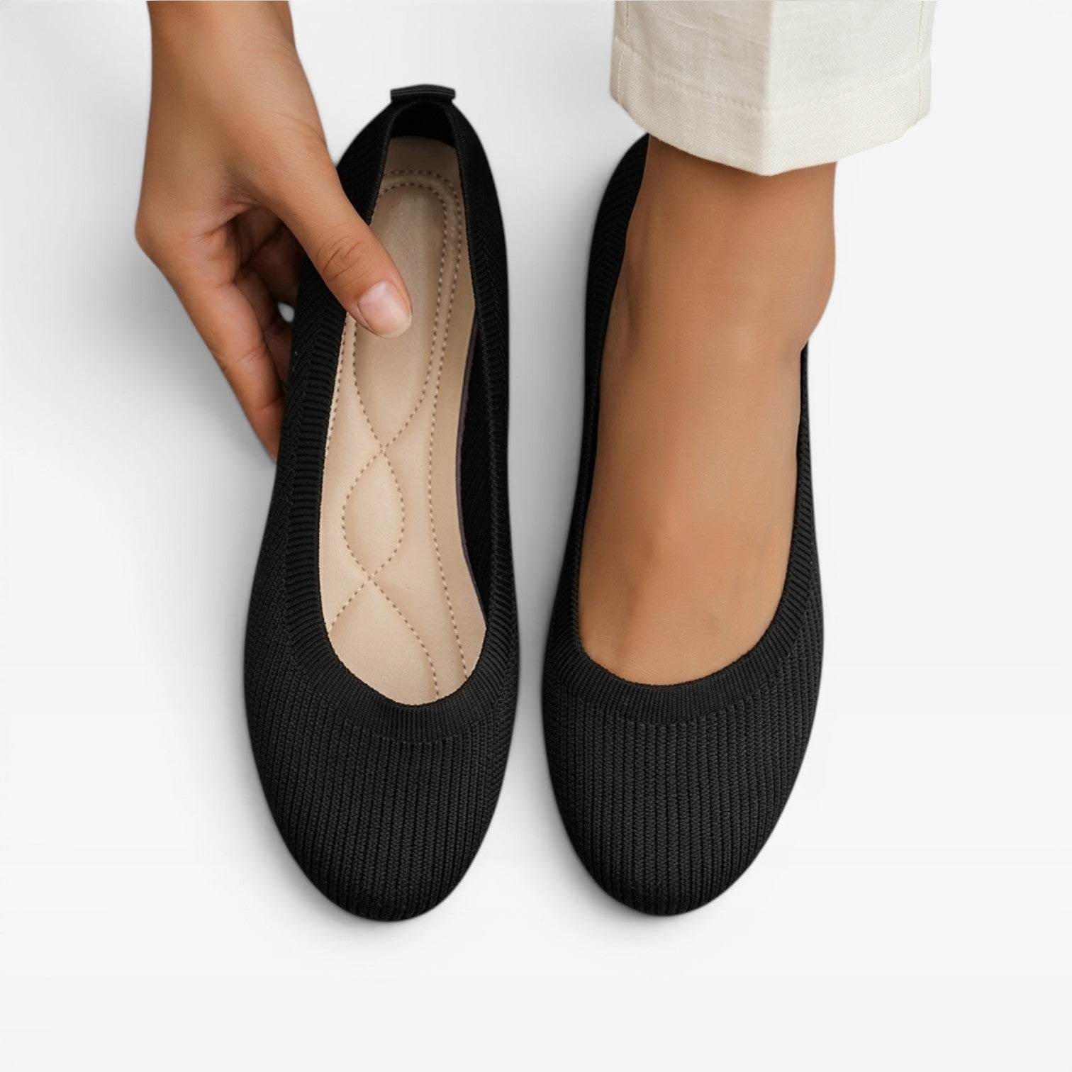 Knit Ballet Flats, Cushioned Round Toe Slip On Shoes