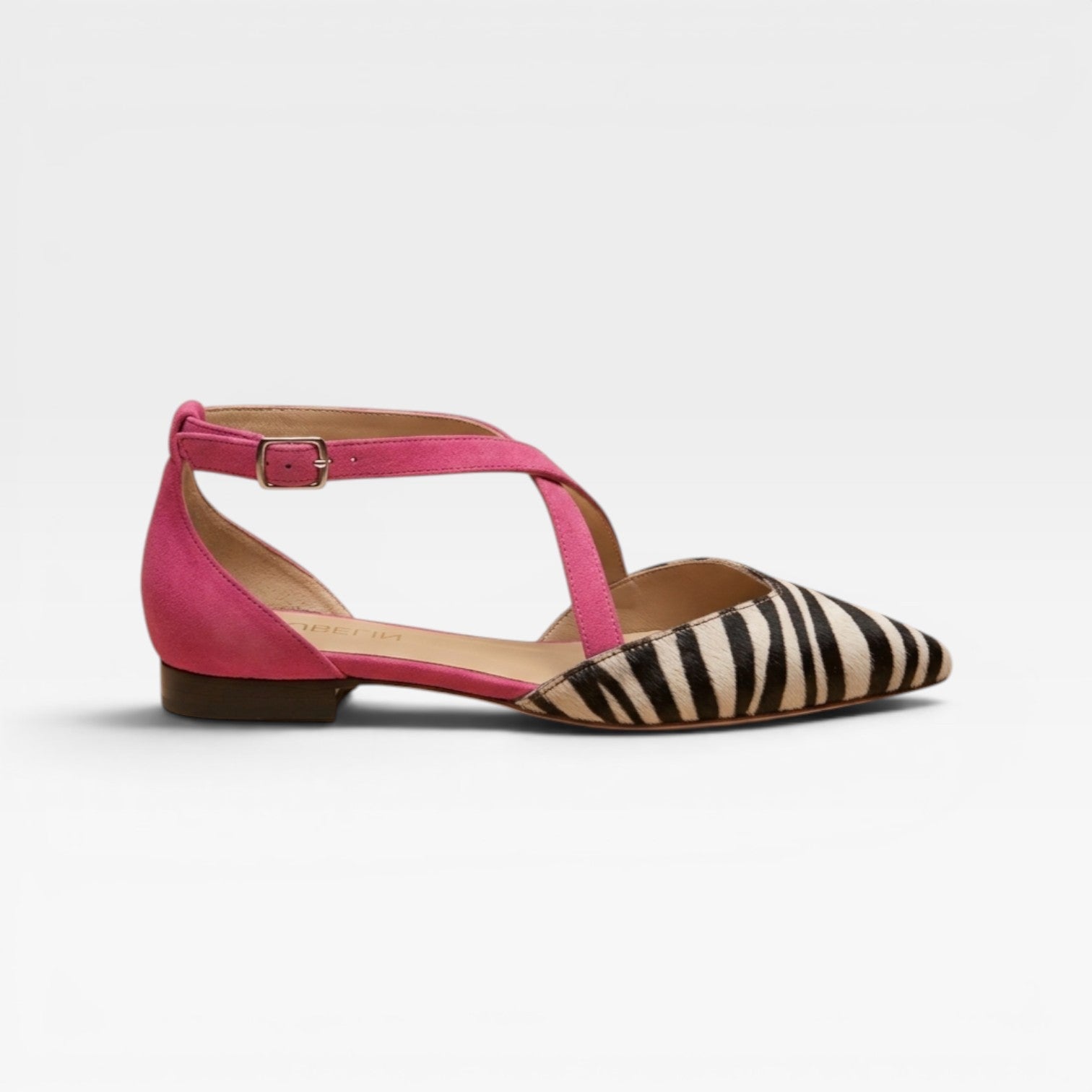 Zebra Print Ballet Flats, Crisscross Strap Pointed Toe