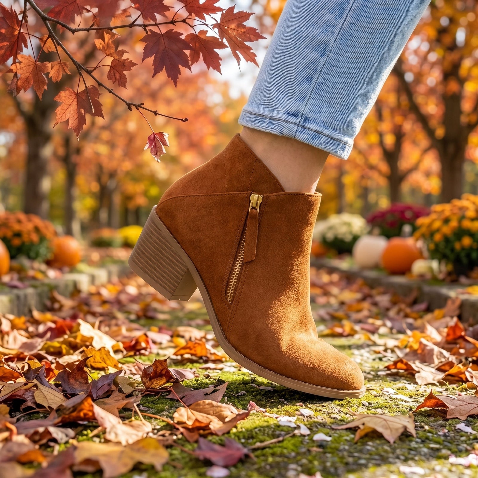 Suede Effect Ankle Boots, Arch Support Insole Side Zip