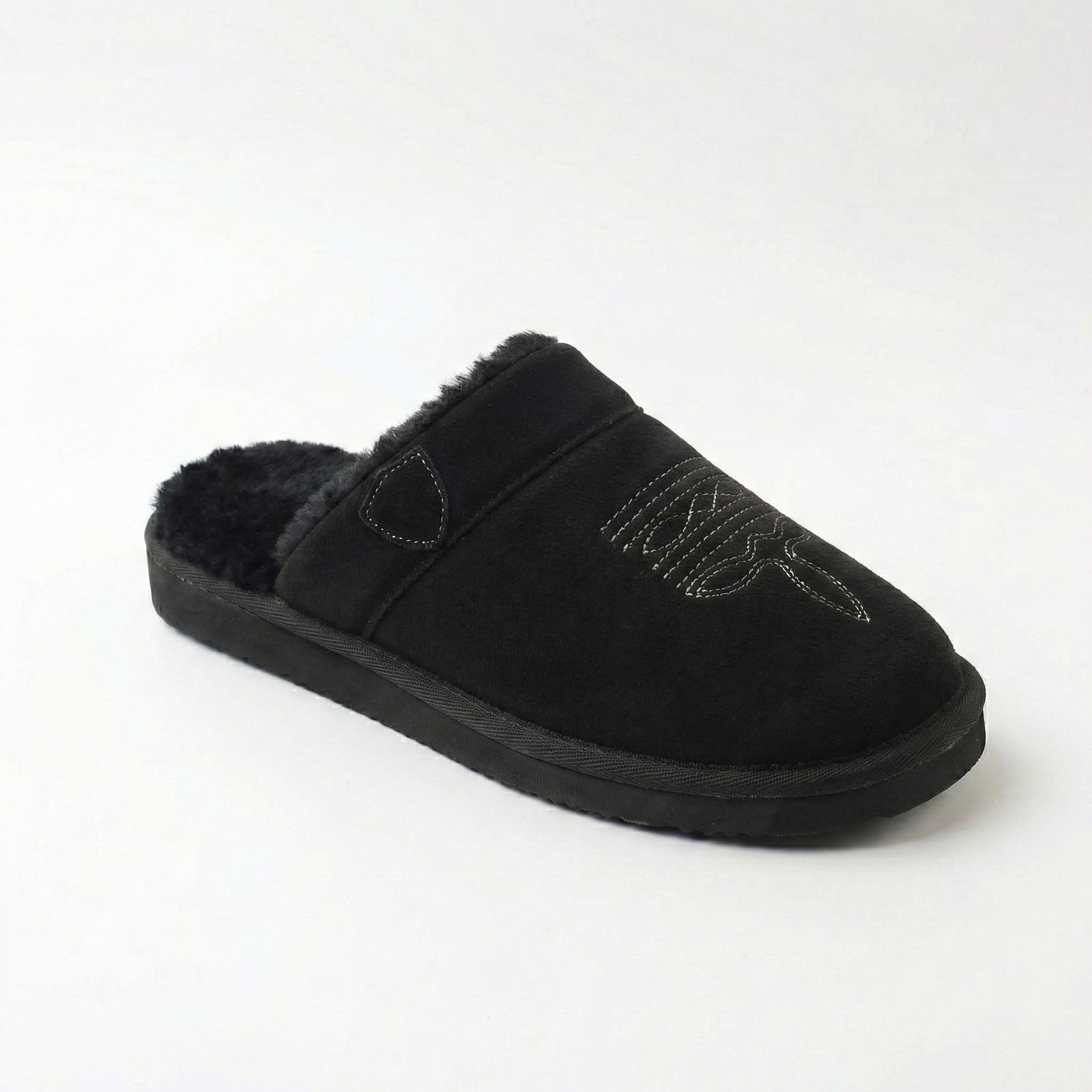 Suede Look Cowboy Slippers, Faux Fur Lined Slip On Mule