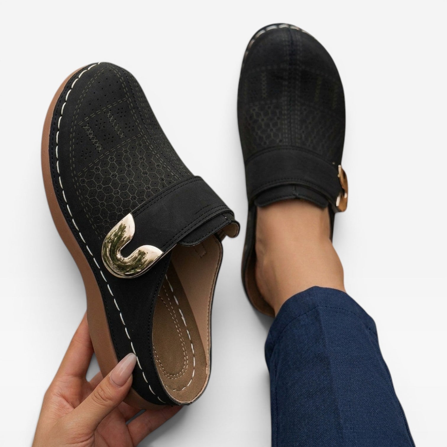 Leather Look Mules, Closed Toe Open Back Flat Shoes