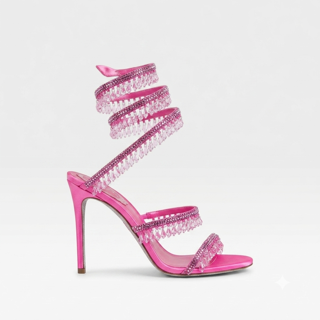 Crystal Strappy Heeled Sandals, Hand Sewn Party Shoes