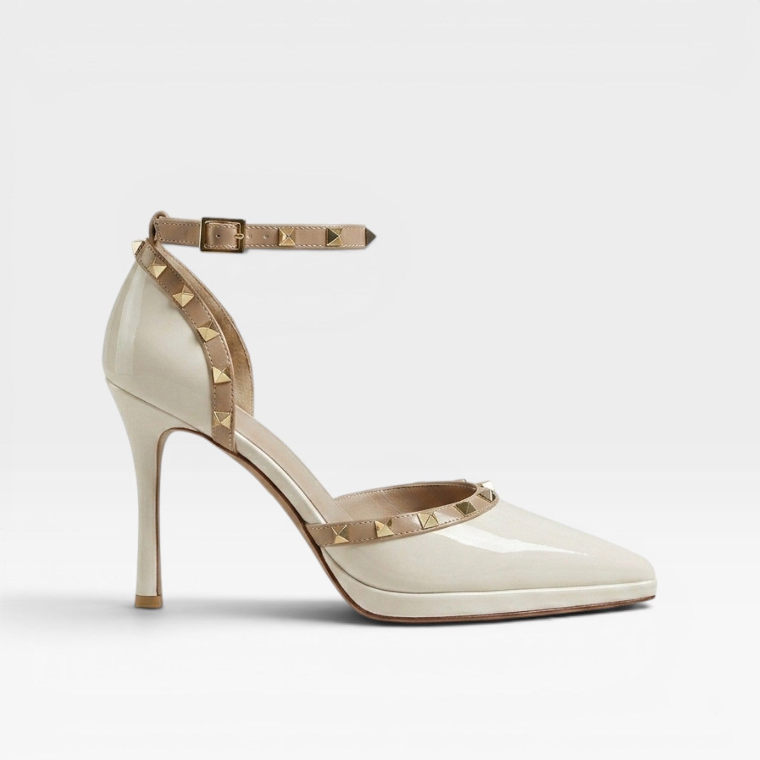 Studded Ankle Strap Stiletto Heels, Pointed Toe Pumps