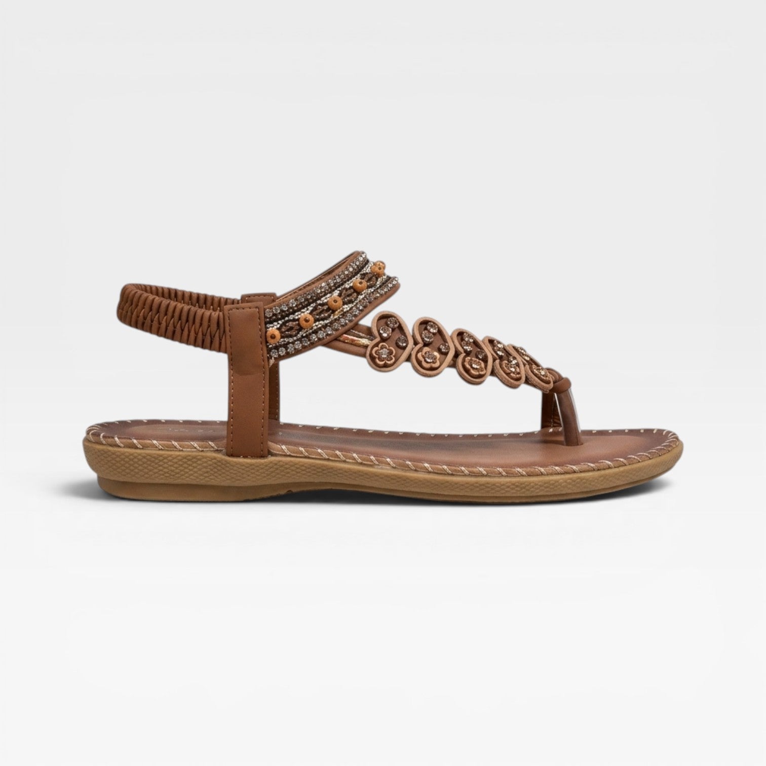 Beaded Leather Slingback Sandals, Boho Cushioned Flats