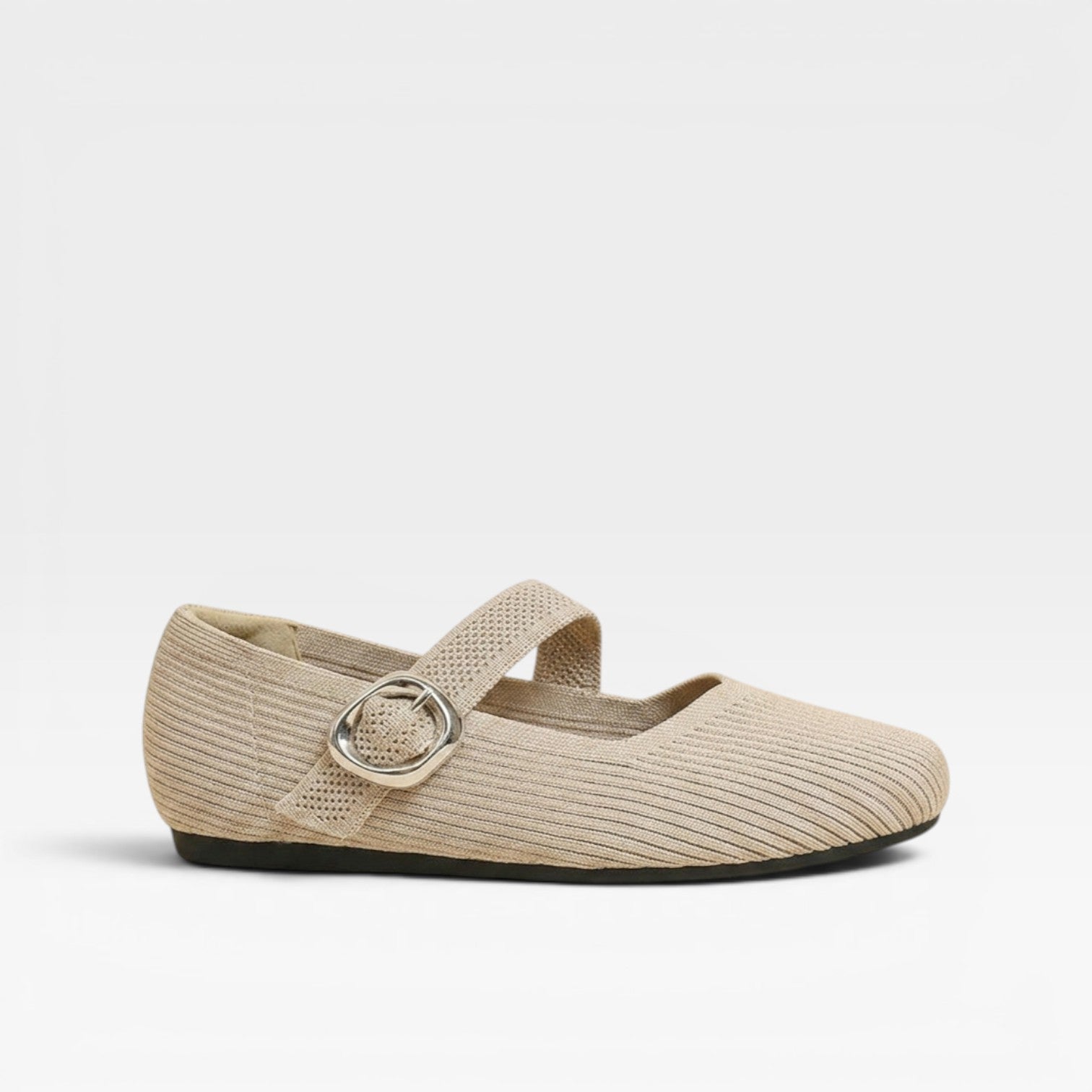 Knit Mary Jane Flats, Square Toe Buckle Strap Shoes