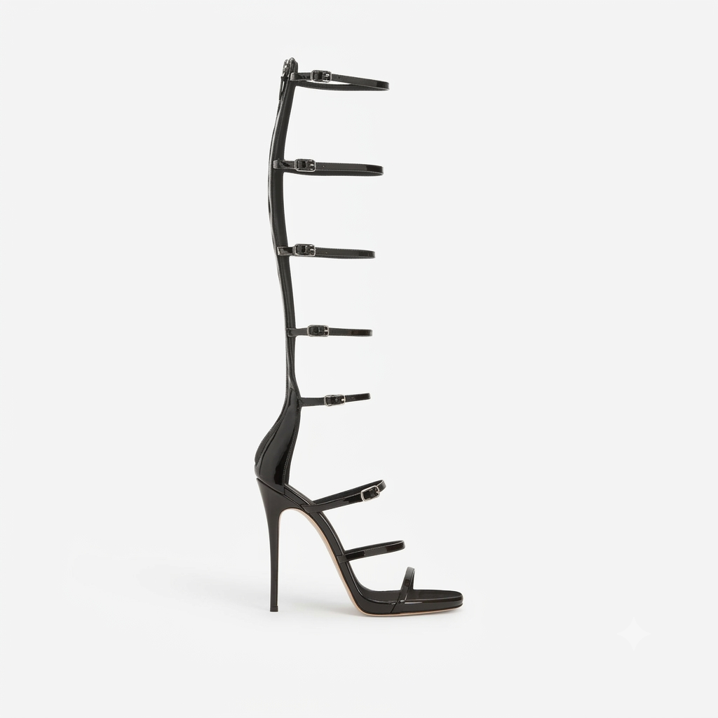 Knee High Gladiator Heels, Buckle Strap Slim Stiletto