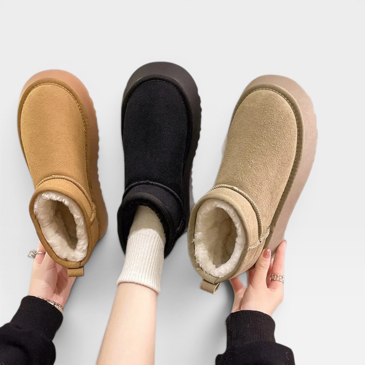Shearling Platform Ankle Boots, Soft Suede Mini Fit