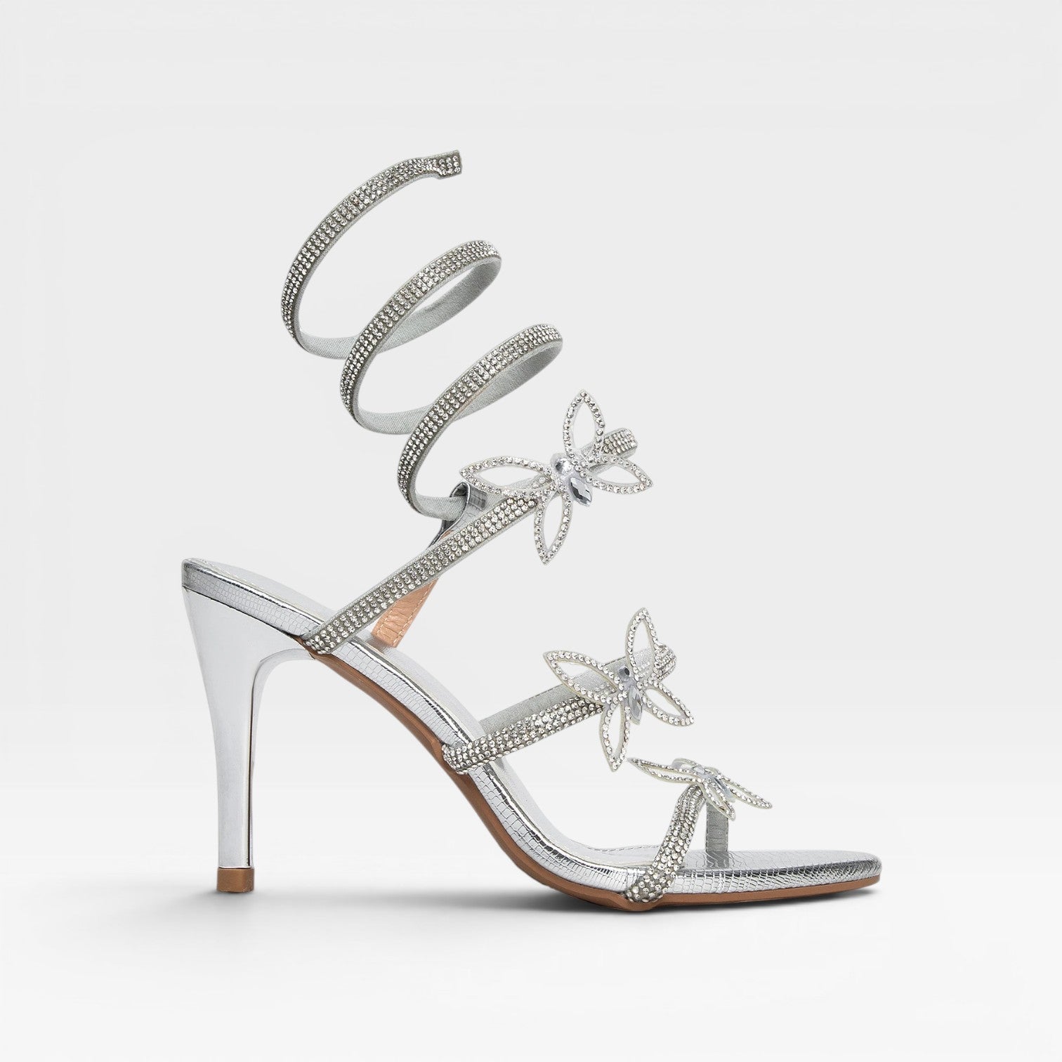 Crystal Butterfly Spiral Sandals, Open Toe Stilettos