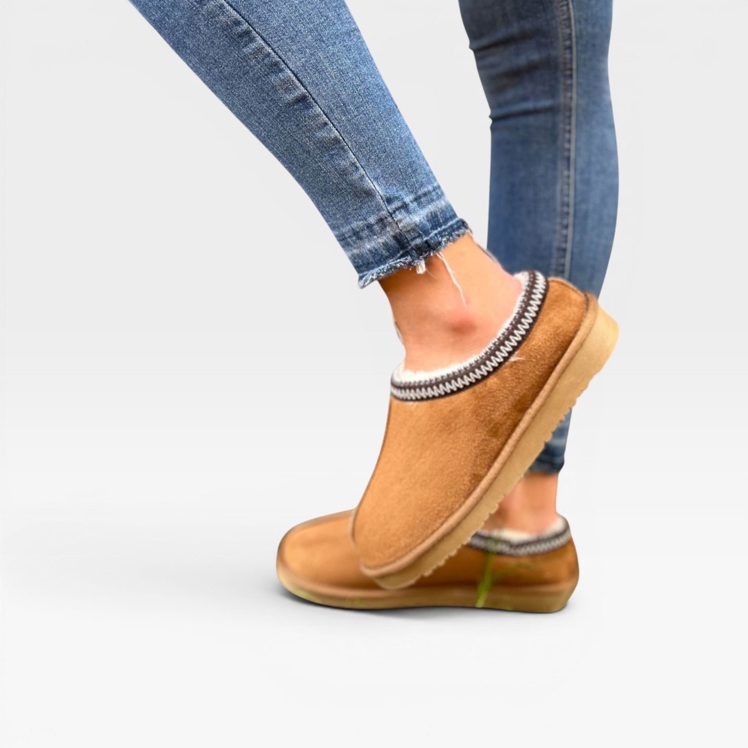 Faux Fur Lined Clogs, Suede Slip On Mules with Grip