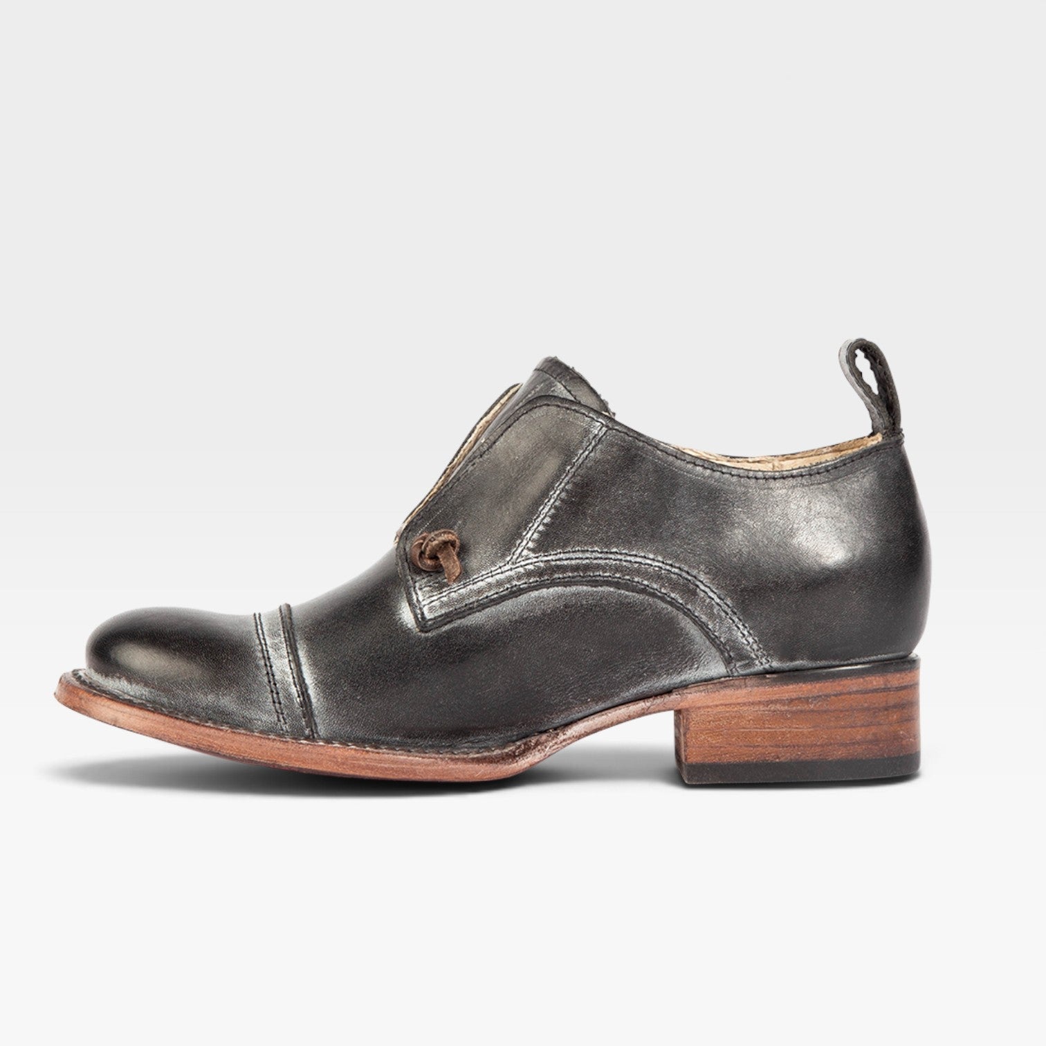 Leather Oxford Shoes, Knotted Lace Detail Flat Black