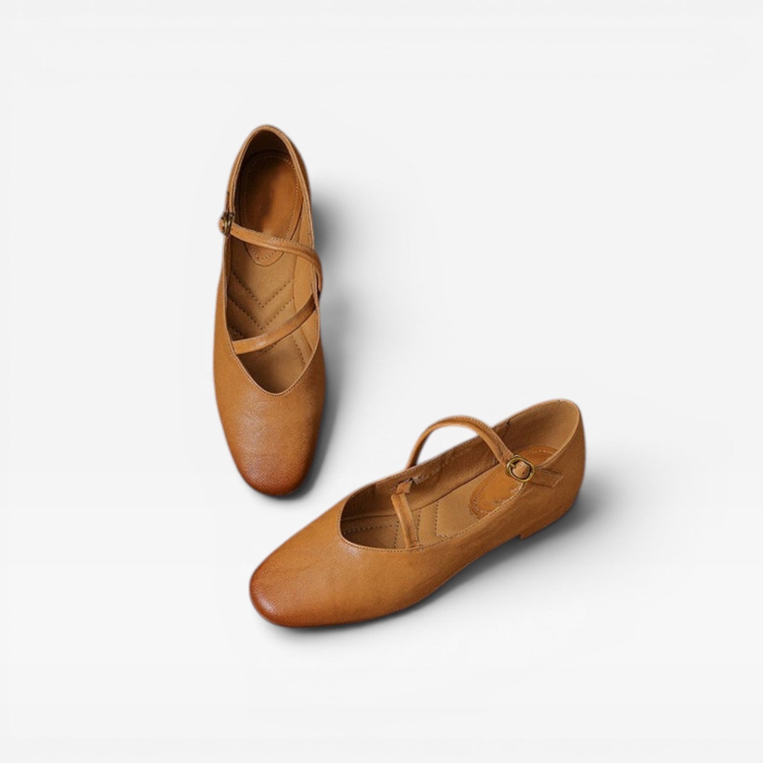 Leather Mary Jane Flats, Round Toe Buckle Strap Shoes