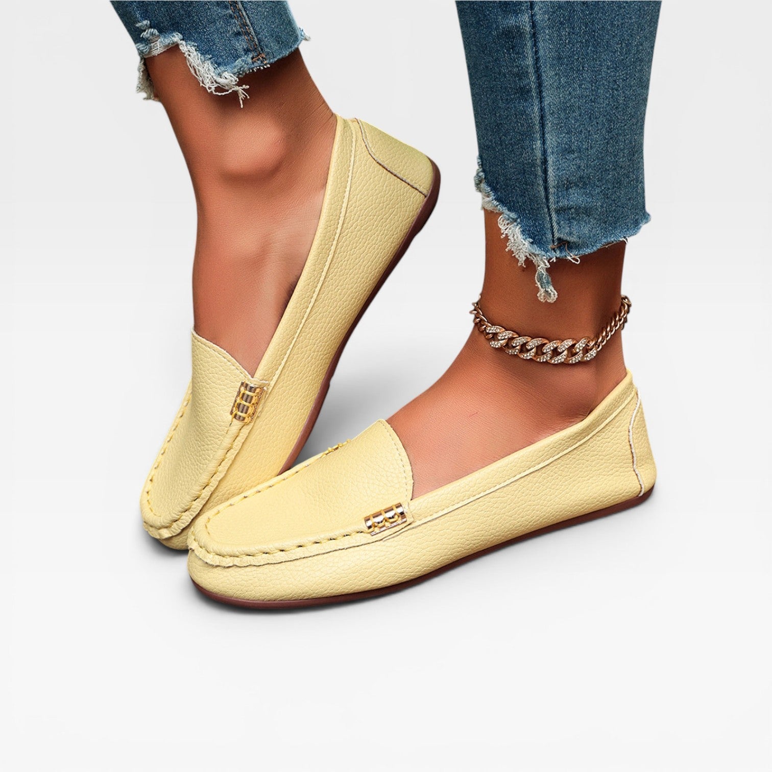 Leather Bit Loafers, Gold Buckle Slip On Flat Shoes