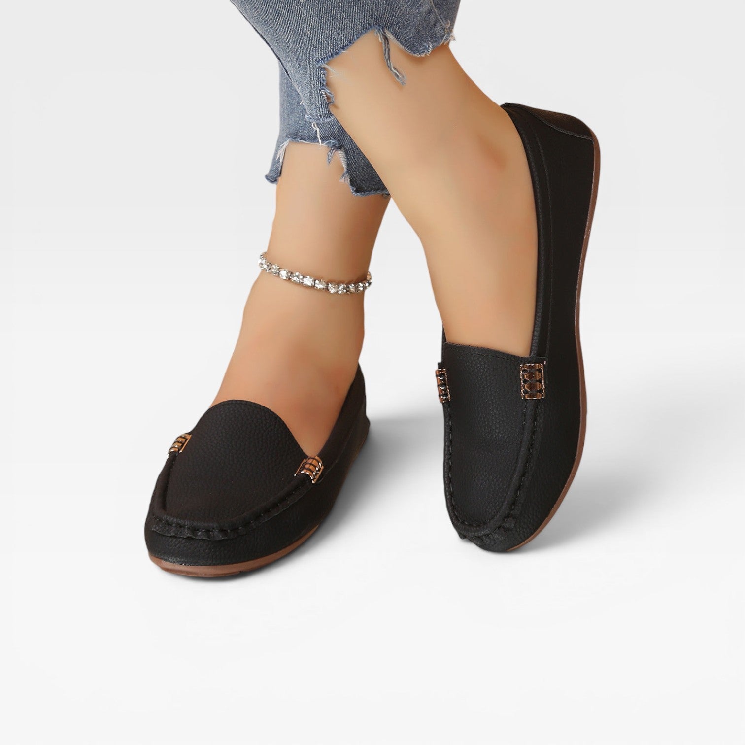 Leather Bit Loafers, Gold Buckle Slip On Flat Shoes