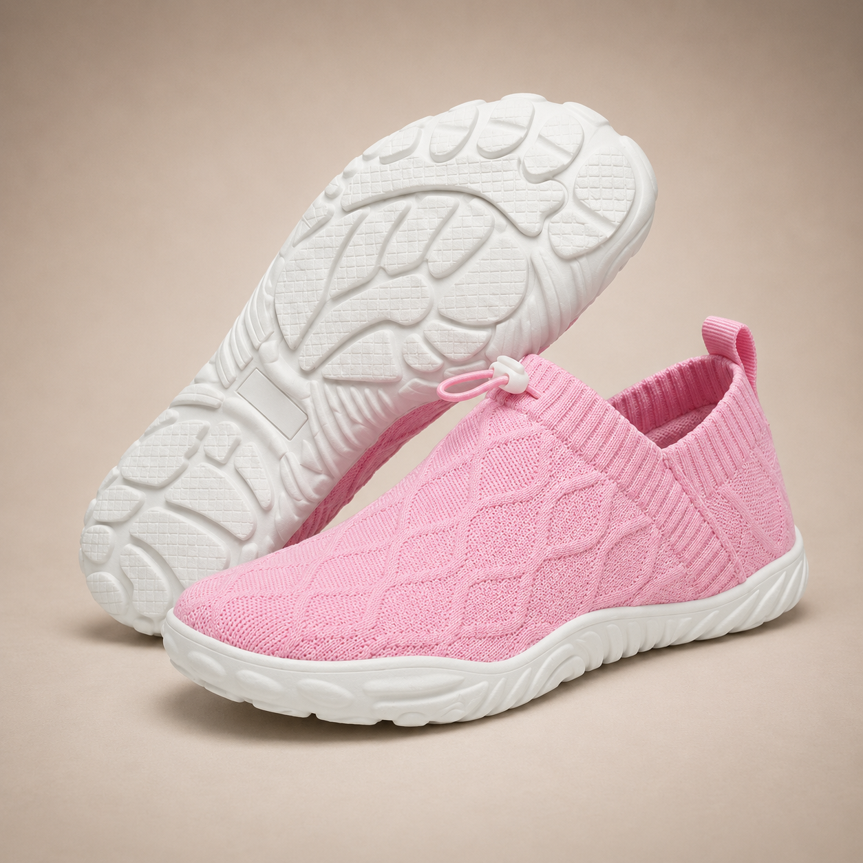Knit Slip On Sneakers, Cushioned Bungee Lace Trainers