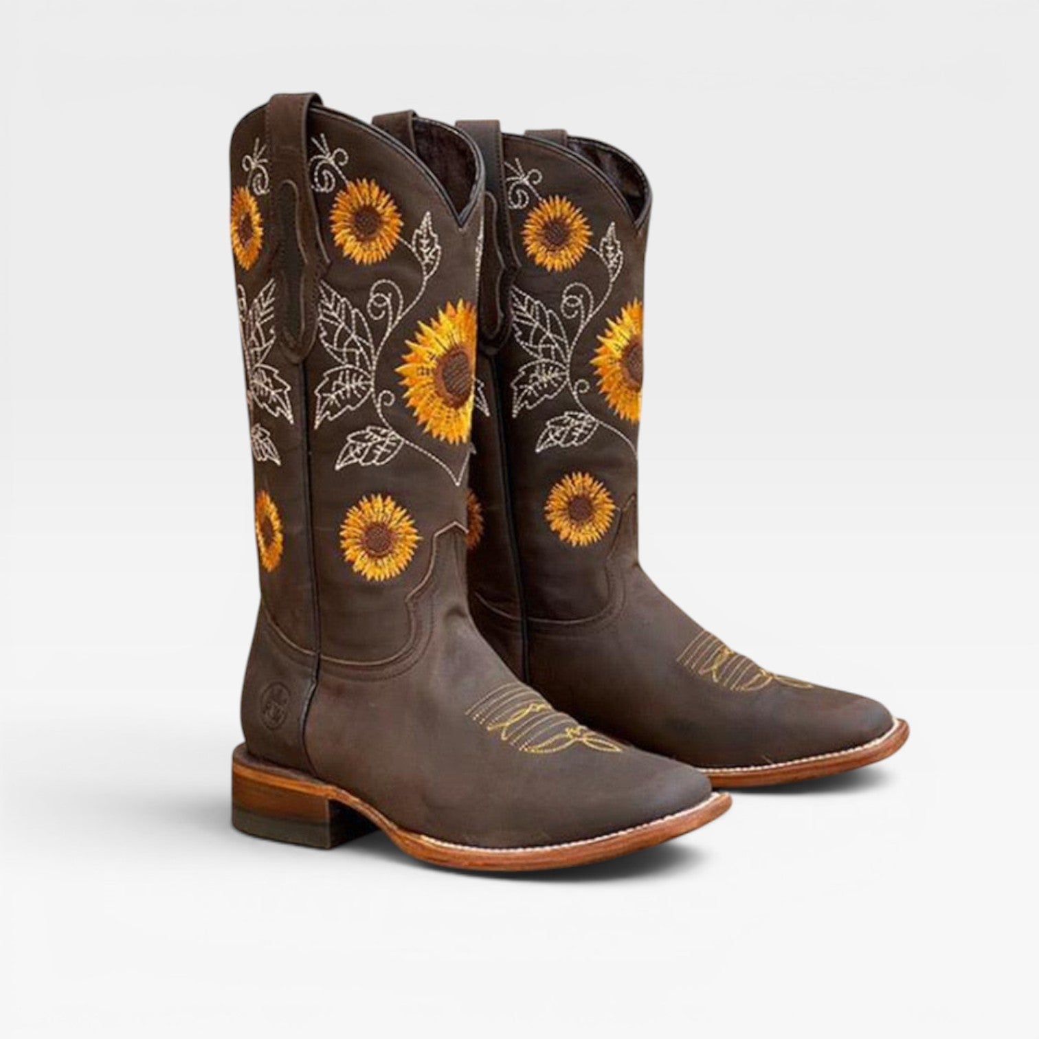 Sunflower Embroidered Cowboy Boots, Tall Western Shaft