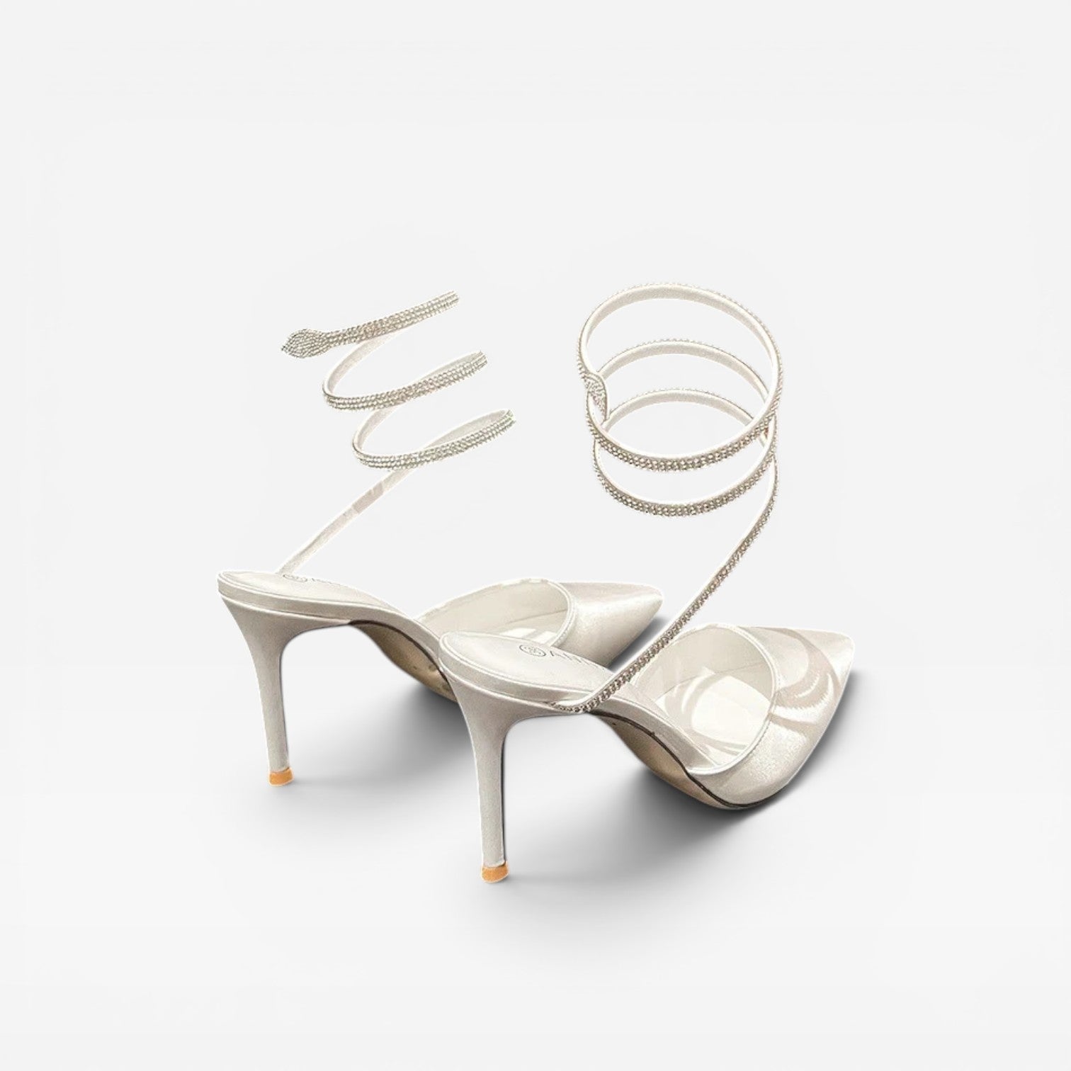 Crystal Ankle Wrap Heels, Satin Pointed Toe Stiletto