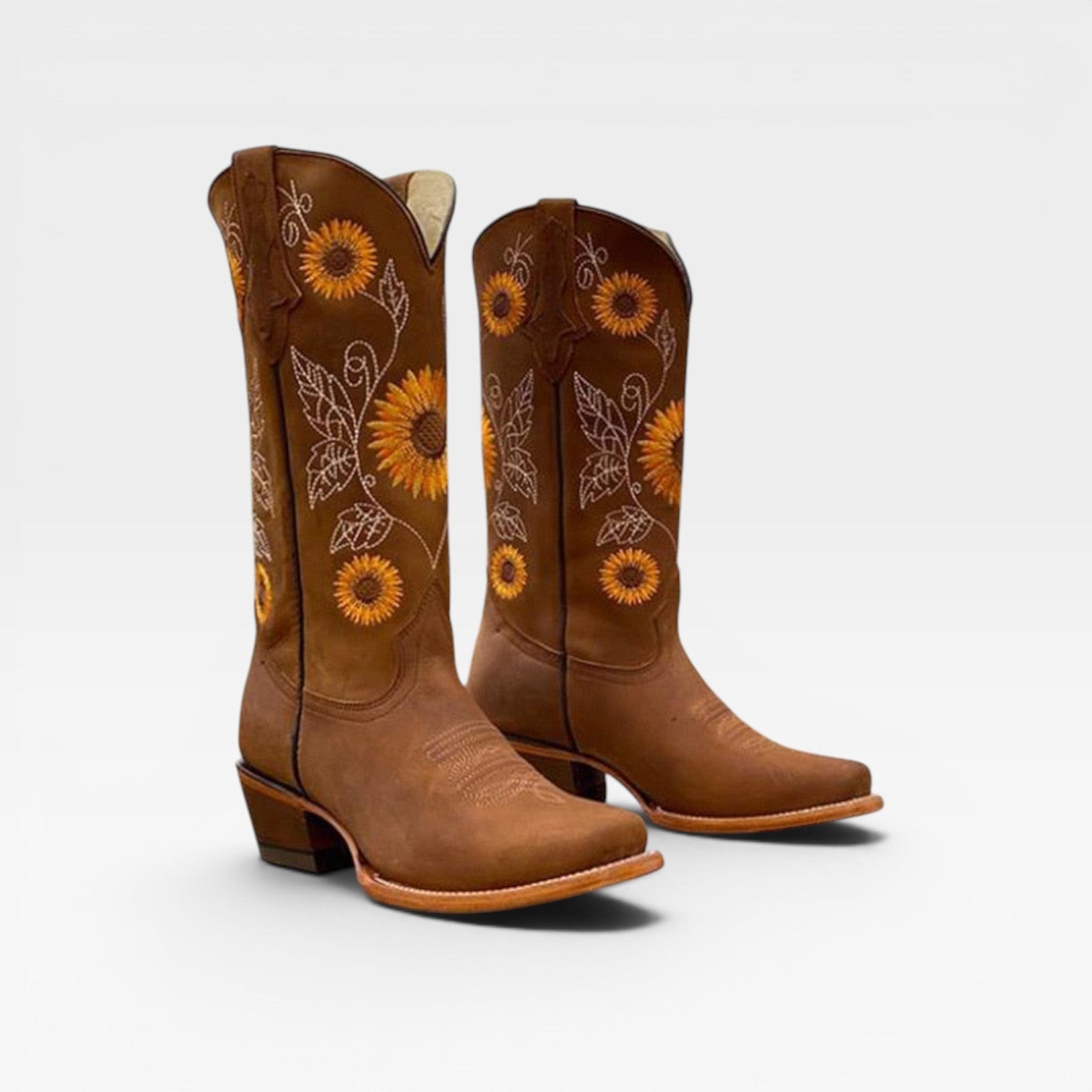 Sunflower Embroidered Cowboy Boots, Tall Western Shaft