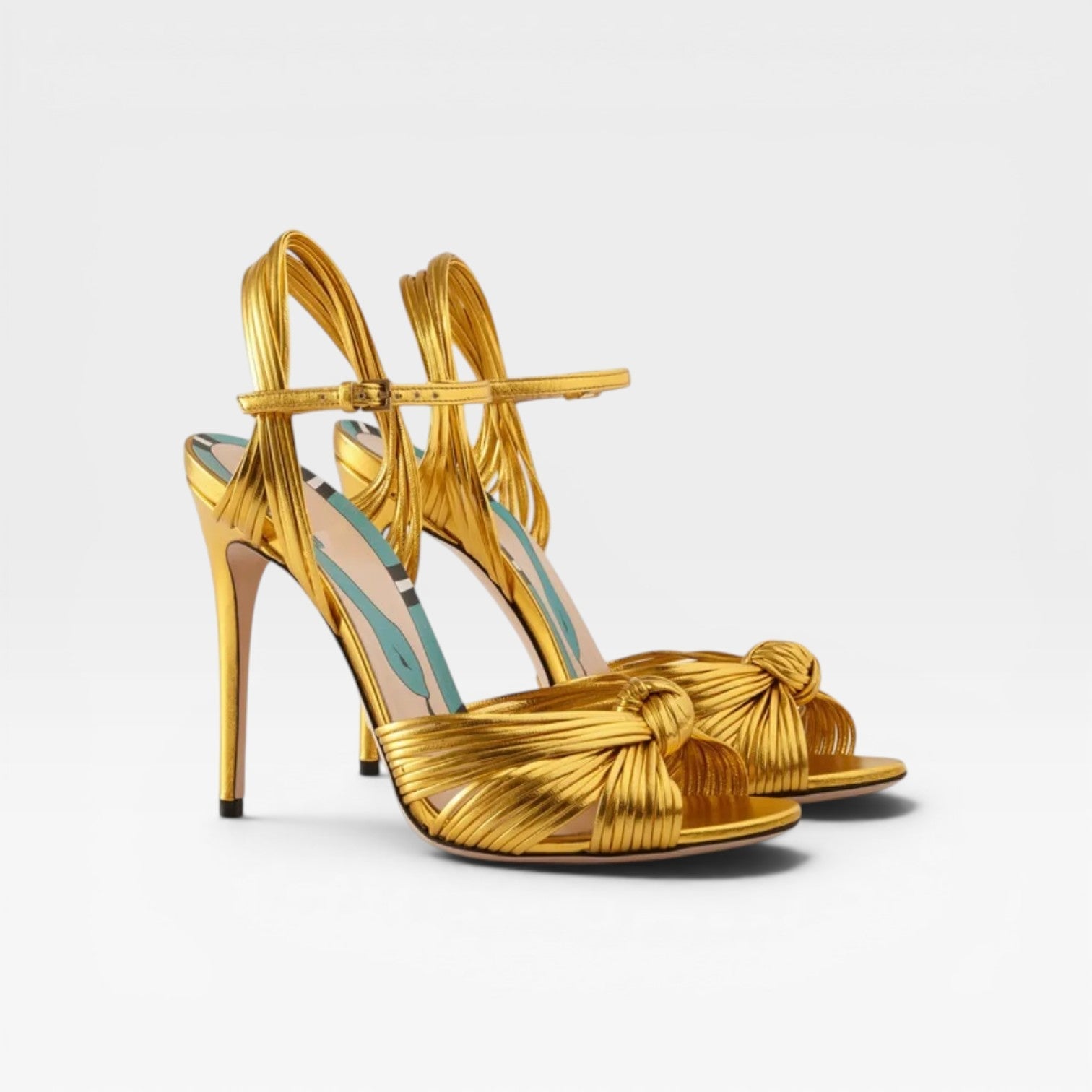 Knotted Strap Stiletto Sandals, Leather Evening Heels