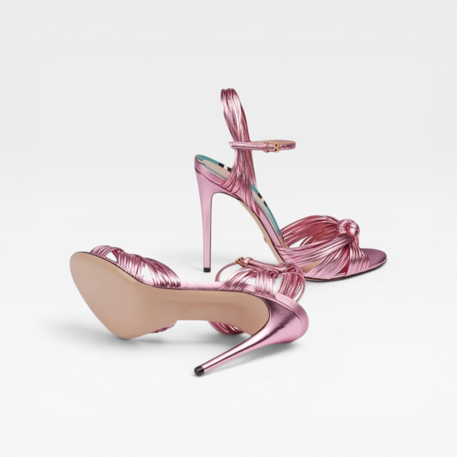 Knotted Strap Stiletto Sandals, Leather Evening Heels