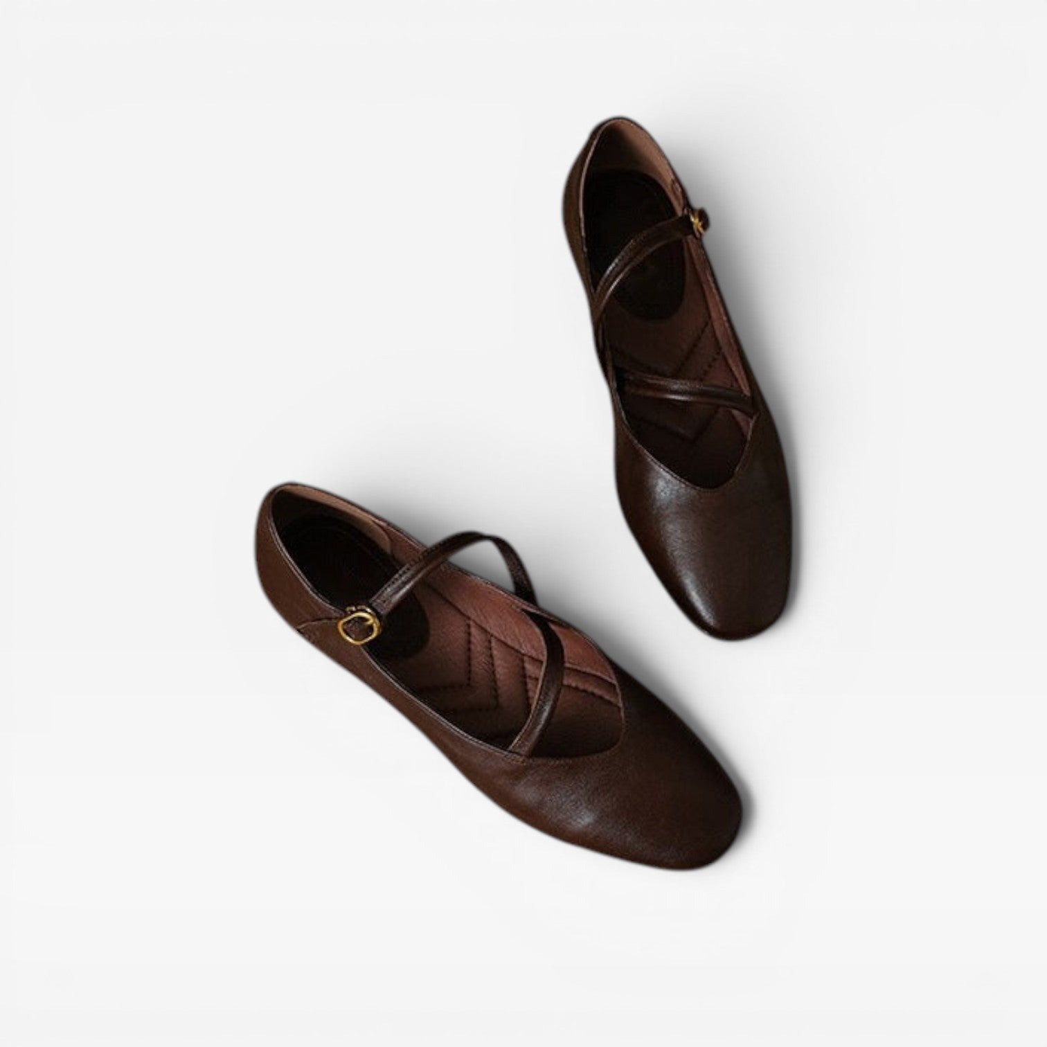 Leather Mary Jane Flats, Round Toe Buckle Strap Shoes