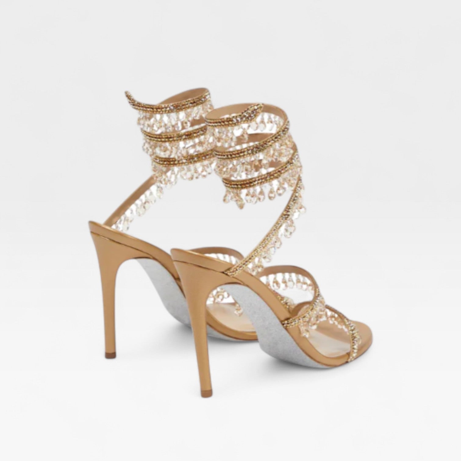 Crystal Strappy Heeled Sandals, Hand Sewn Party Shoes
