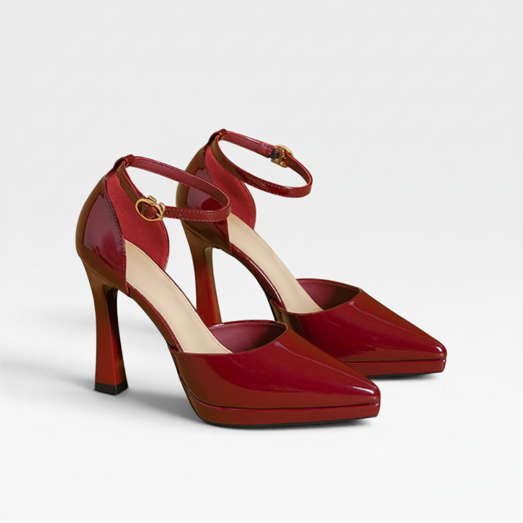 Patent Leather Pointed Toe Pumps, Ankle Strap Stiletto