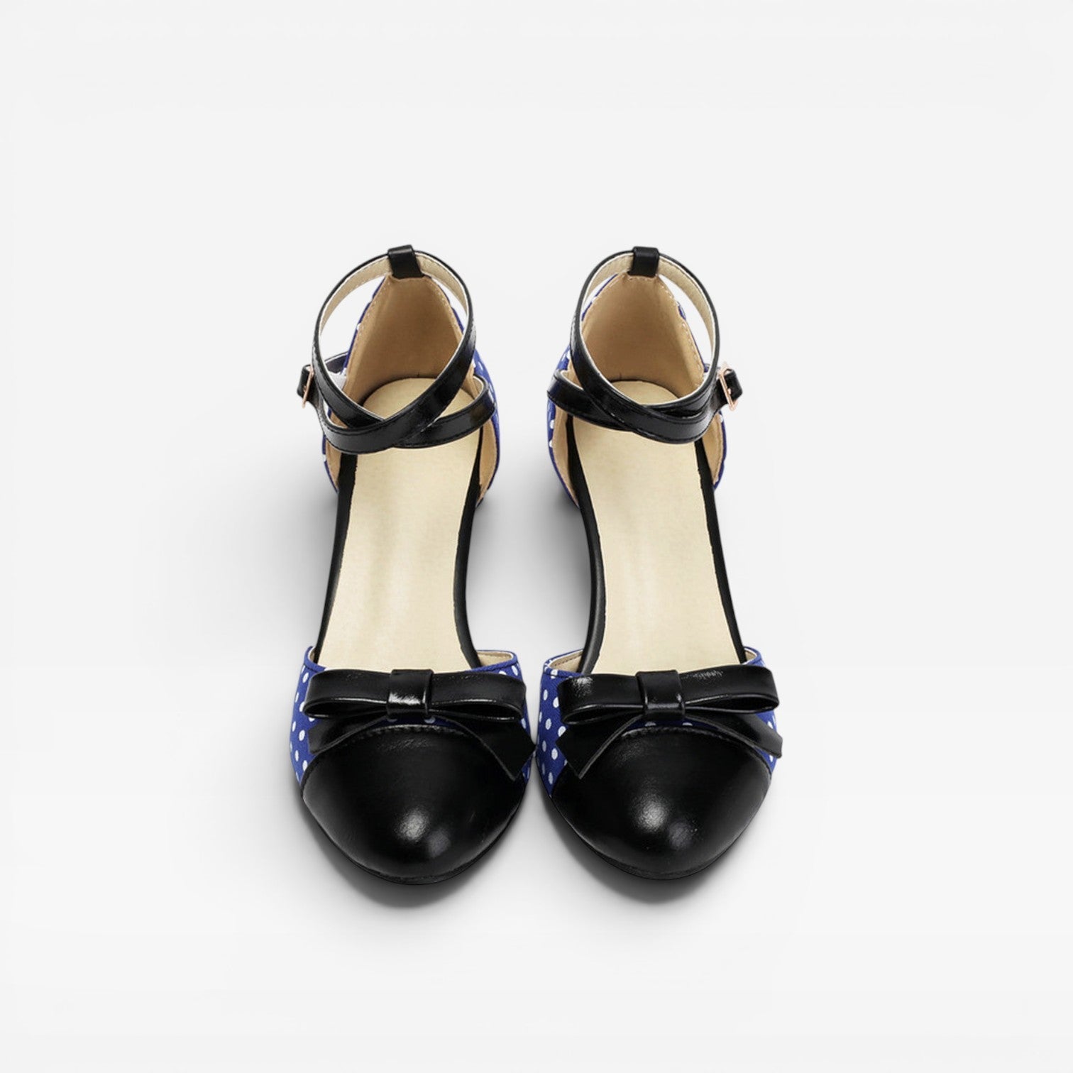 Polka Dot Pumps, Bow Cap Toe Chunky Curved Heel Shoes