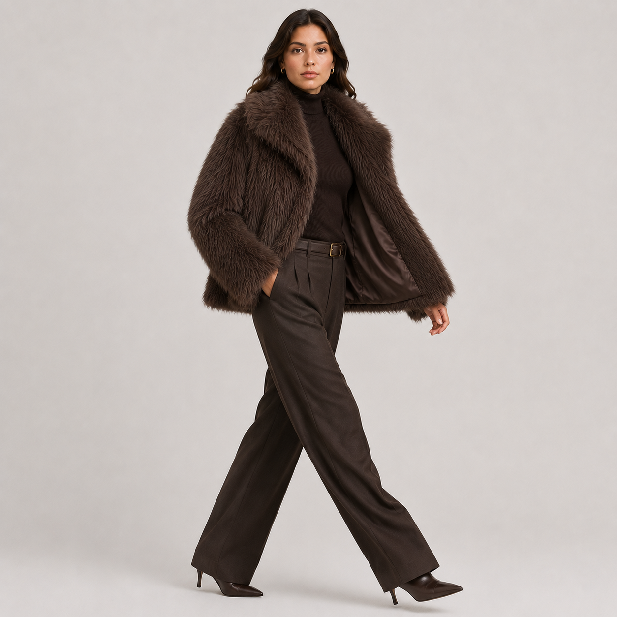 Faux Fur Jacket, Oversized Collar Plush Winter Coat
