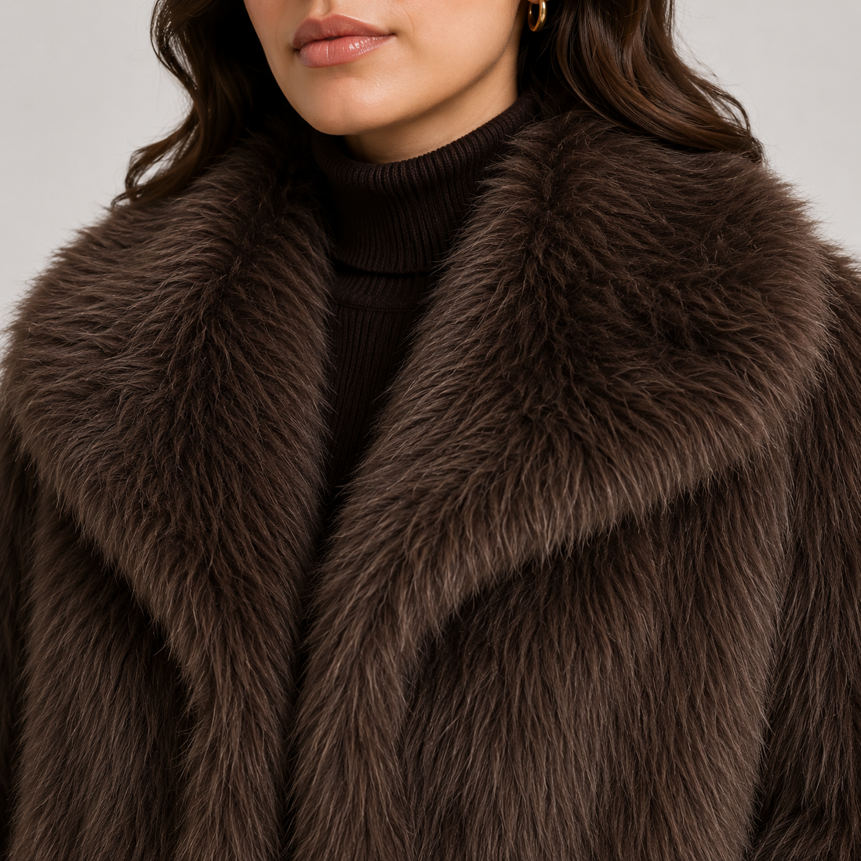 Faux Fur Jacket, Oversized Collar Plush Winter Coat