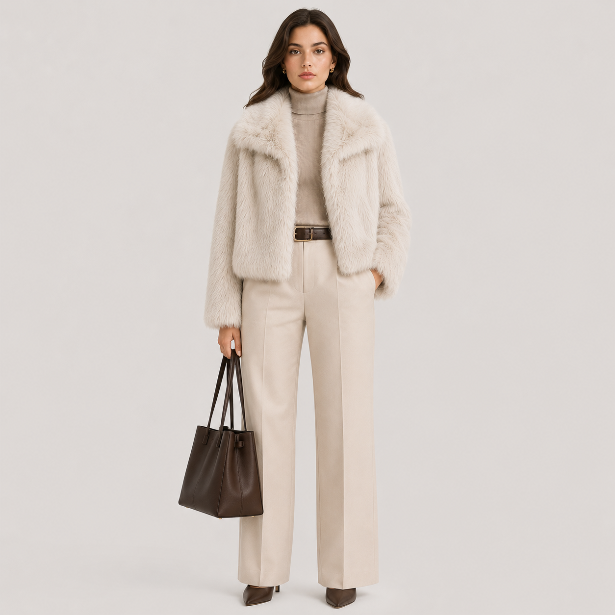 Faux Fur Jacket, Oversized Collar Plush Winter Coat