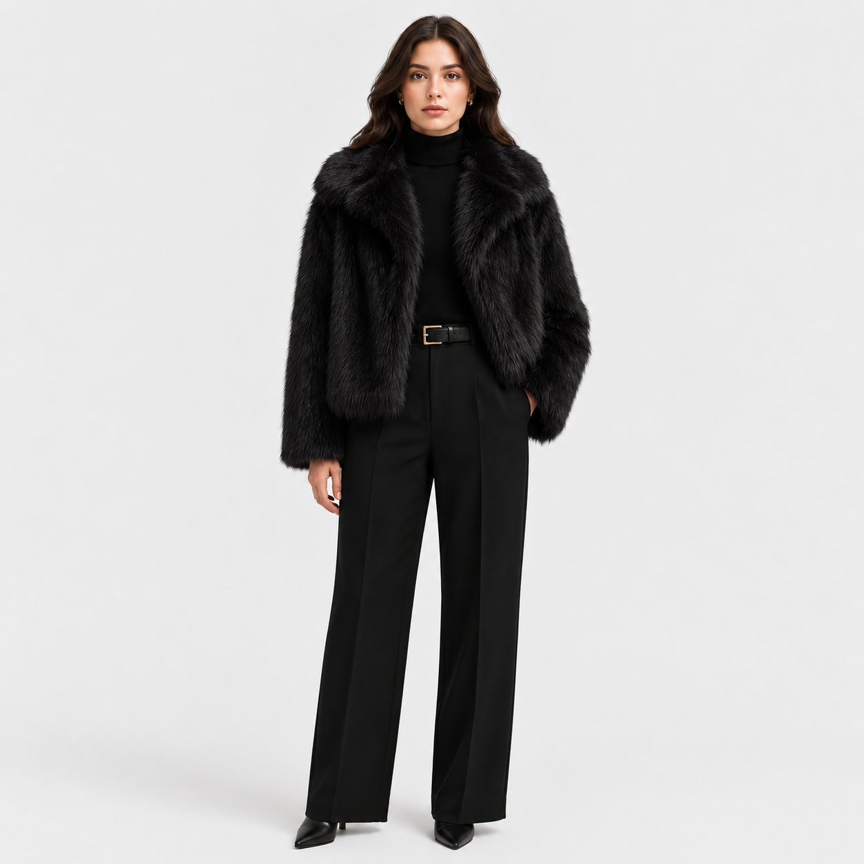 Faux Fur Jacket, Oversized Collar Plush Winter Coat
