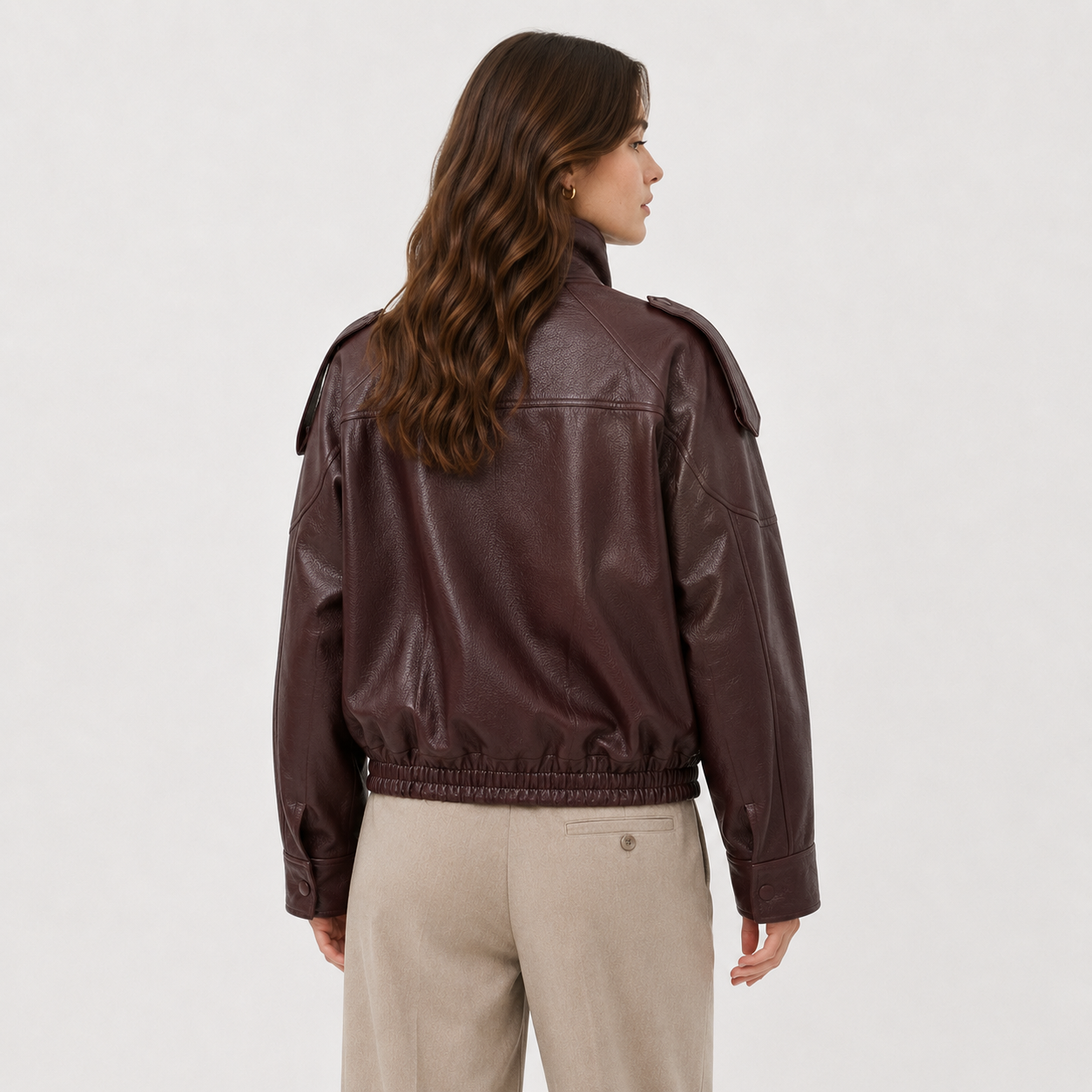 Asymmetric Faux Leather Jacket, Relaxed Loose Fit Coat