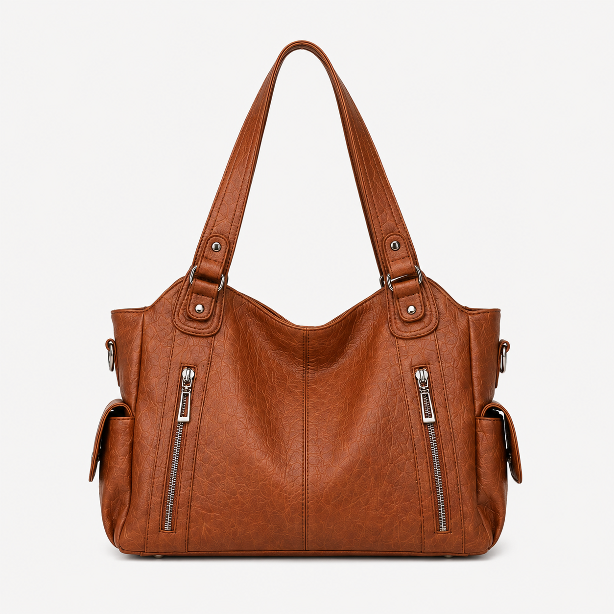 Structured Faux Leather Shoulder Bag, Spacious Purse
