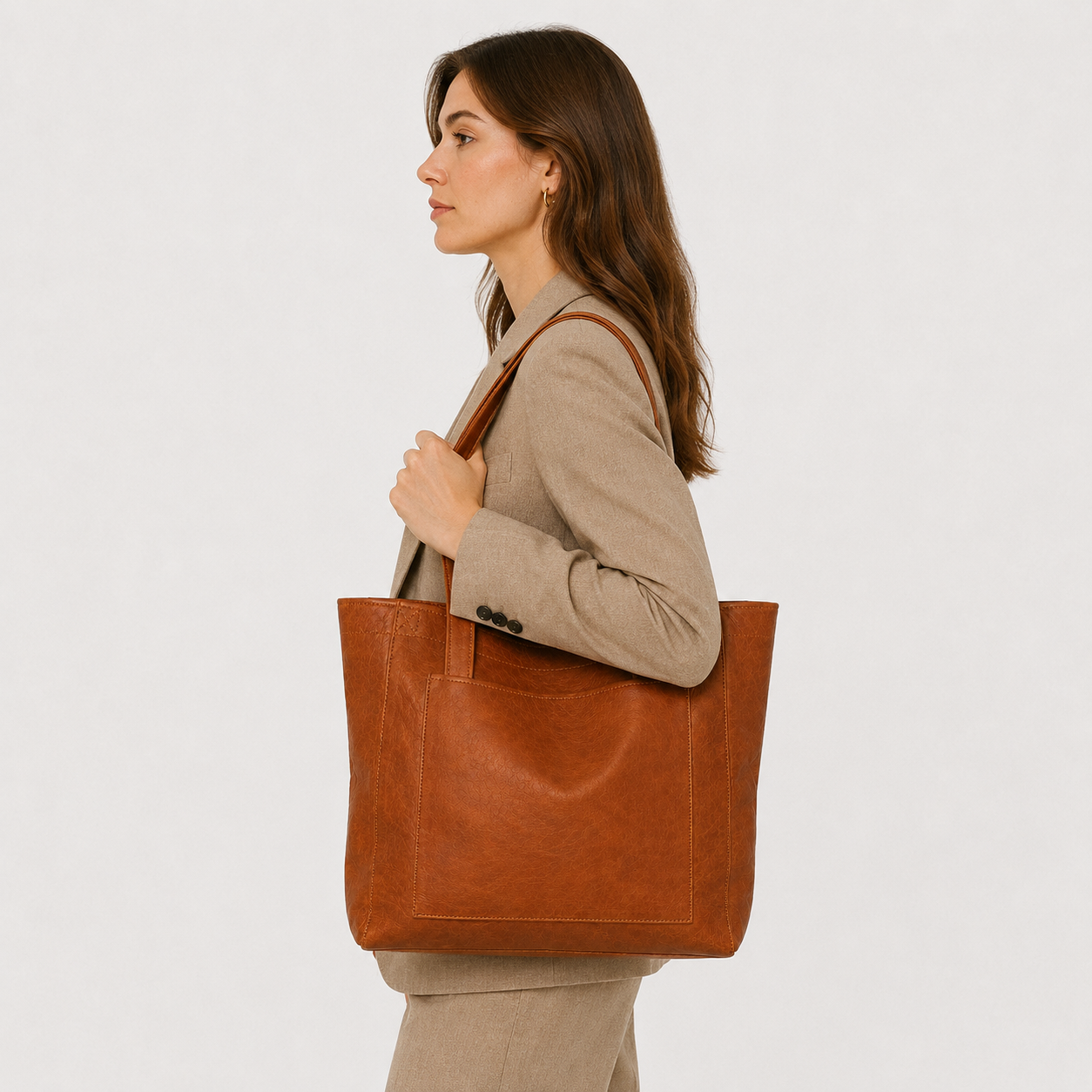 Structured Leather Shoulder Bag, Classic Day Handbag