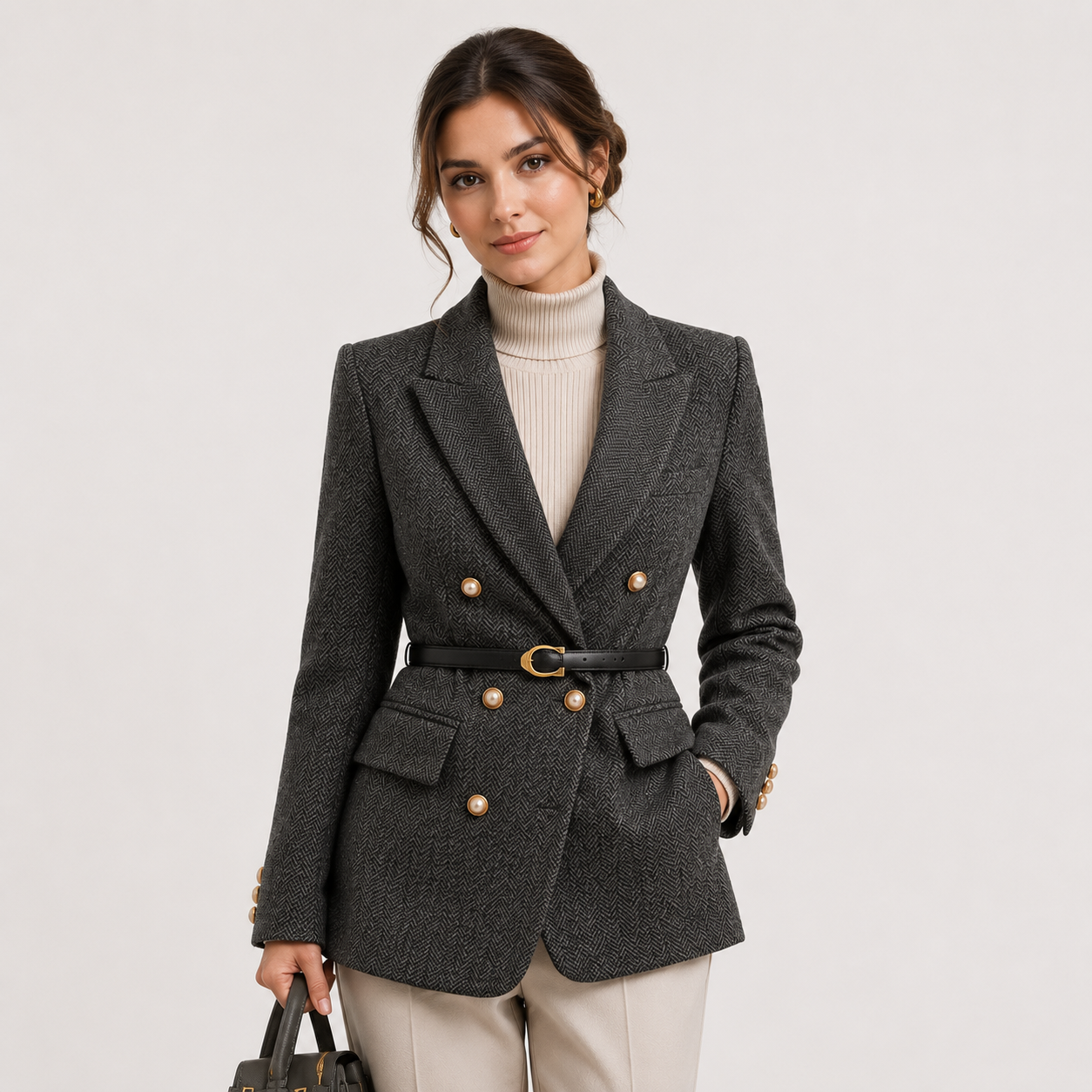 Belted Blazer, Tailored Smart Casual Office Jacket