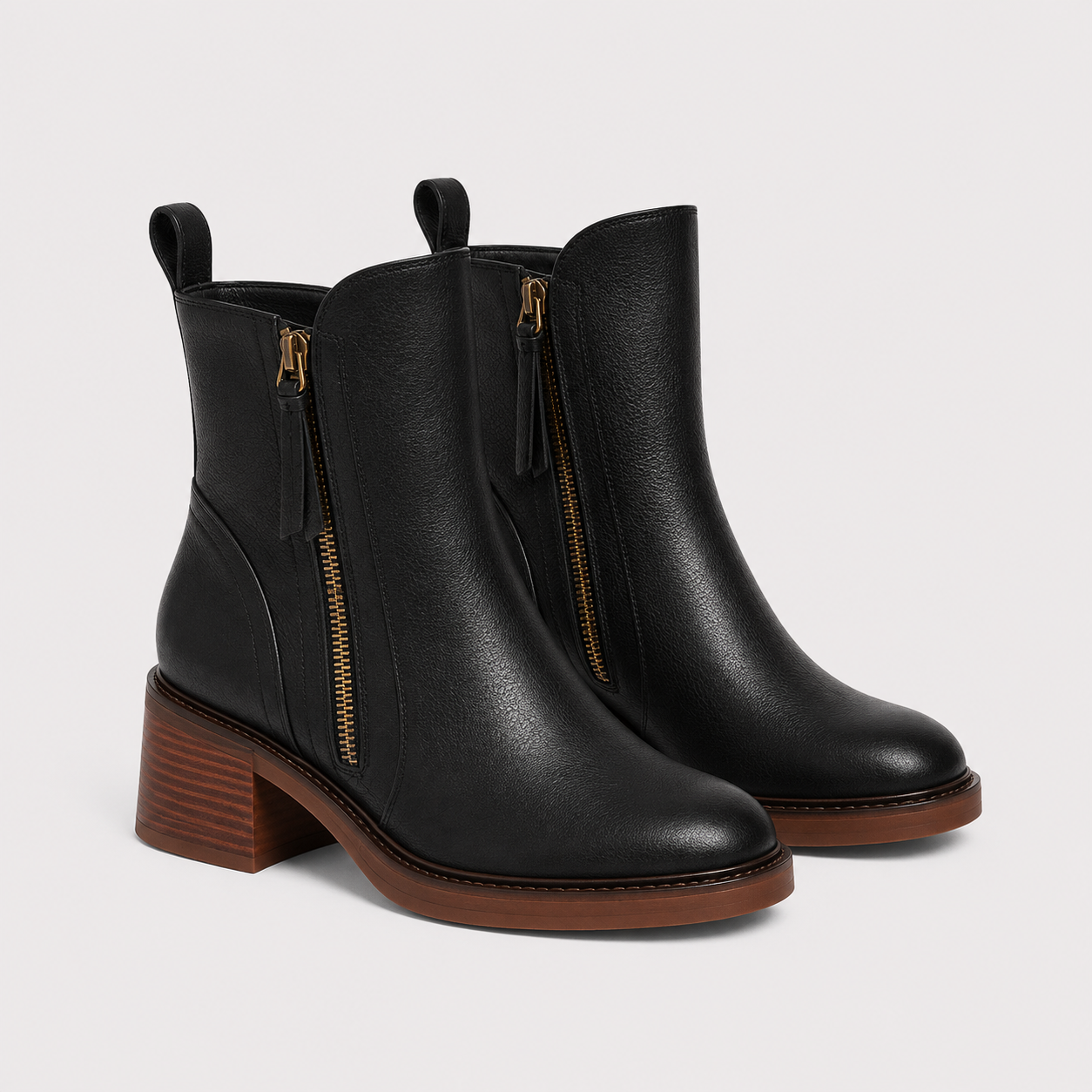 Side Zip Ankle Boots, Mid Heel Leather Look Booties