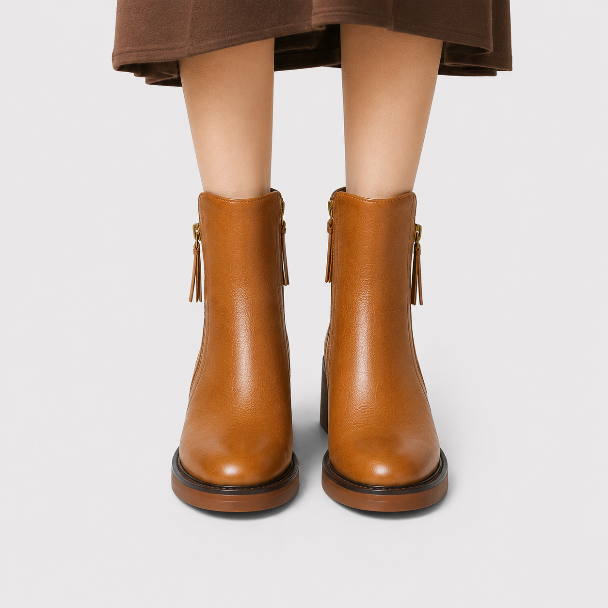 Side Zip Ankle Boots, Mid Heel Leather Look Booties