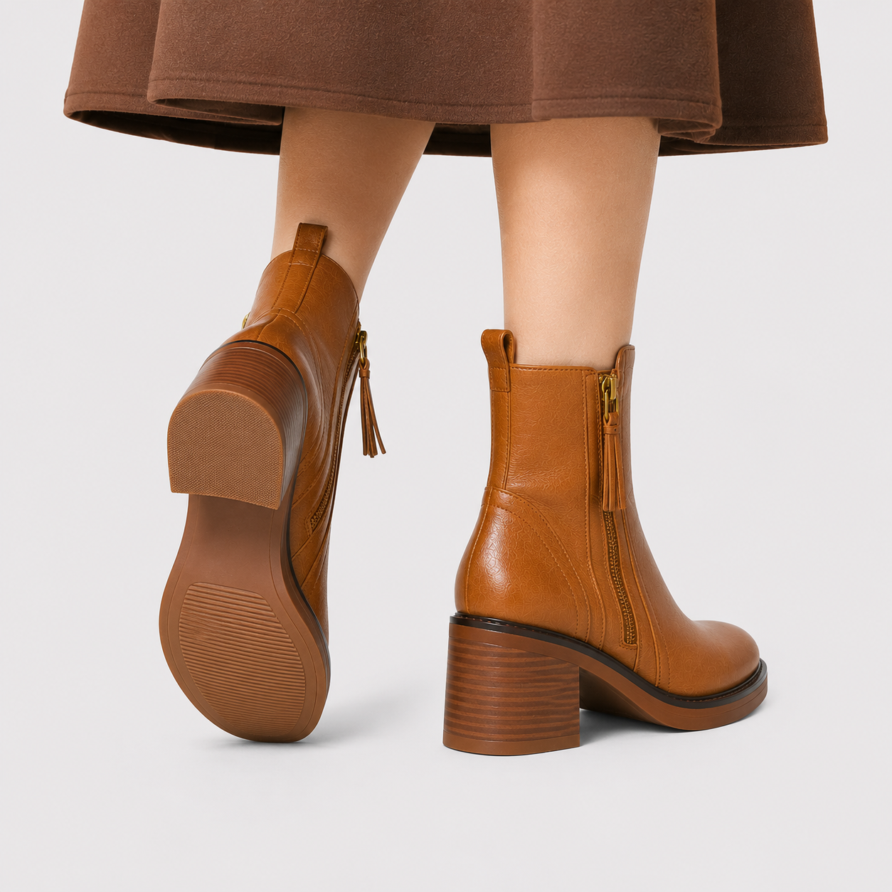 Side Zip Ankle Boots, Mid Heel Leather Look Booties