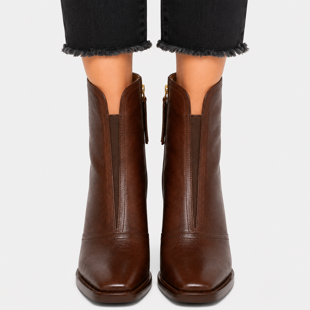 Pull-On Ankle Boots, Leather Look Elastic Side Panel