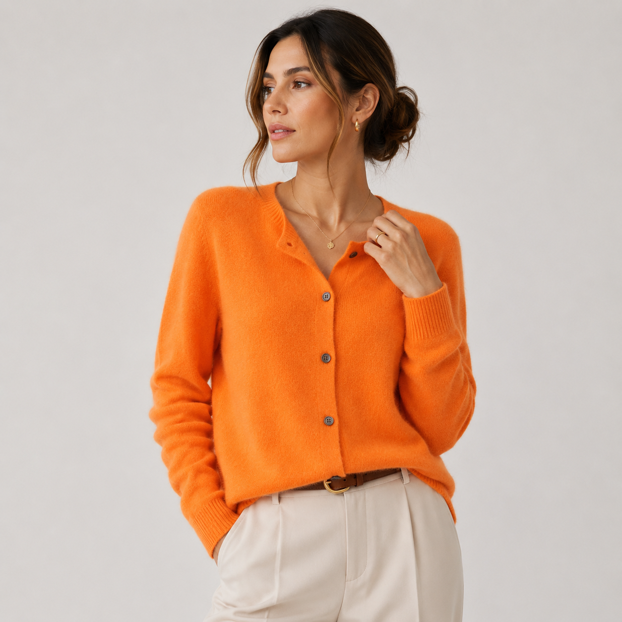 Button Front Knit Cardigan, Soft Cashmere Look Sweater