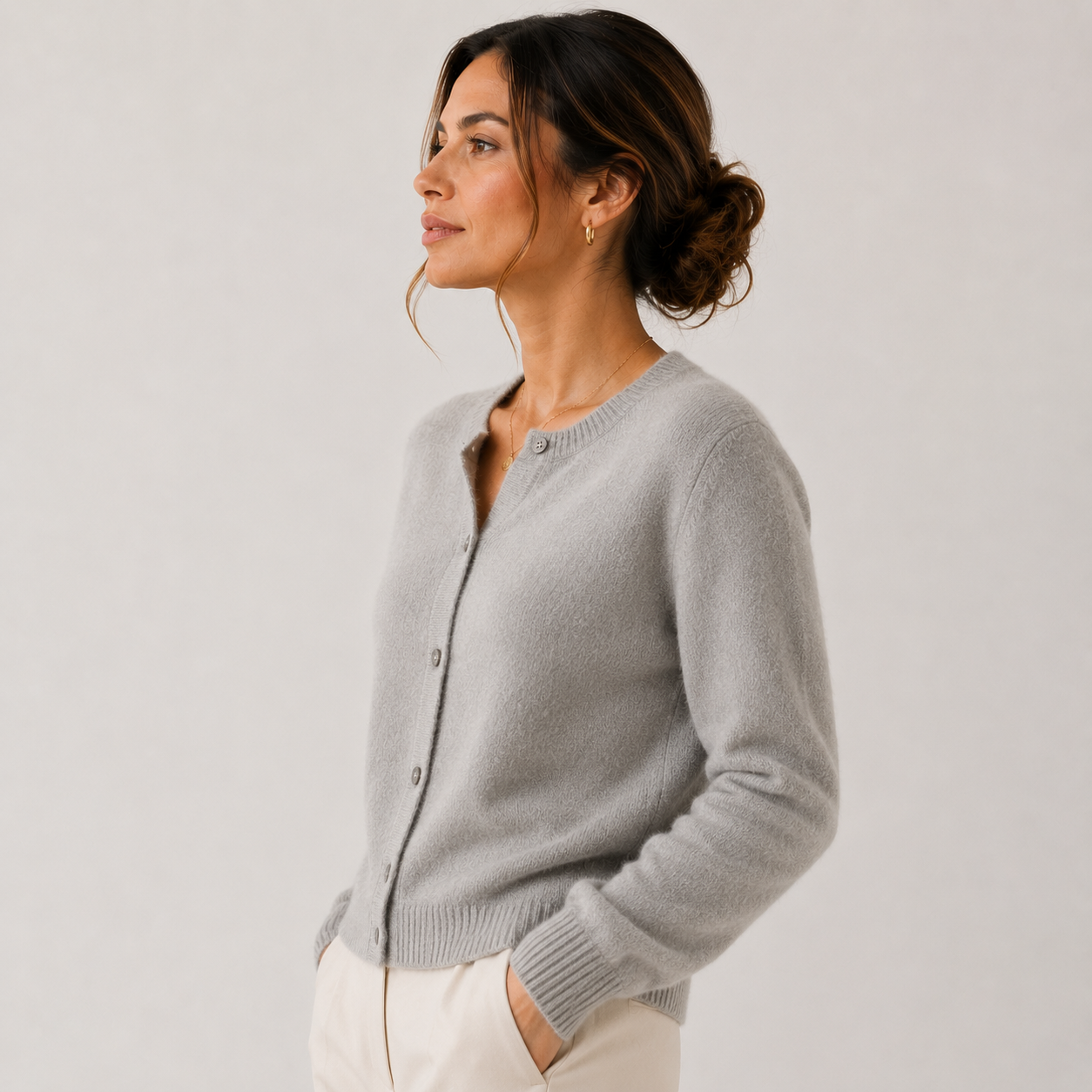 Round Neck Knit Cardigan, Button Front Soft Sweater