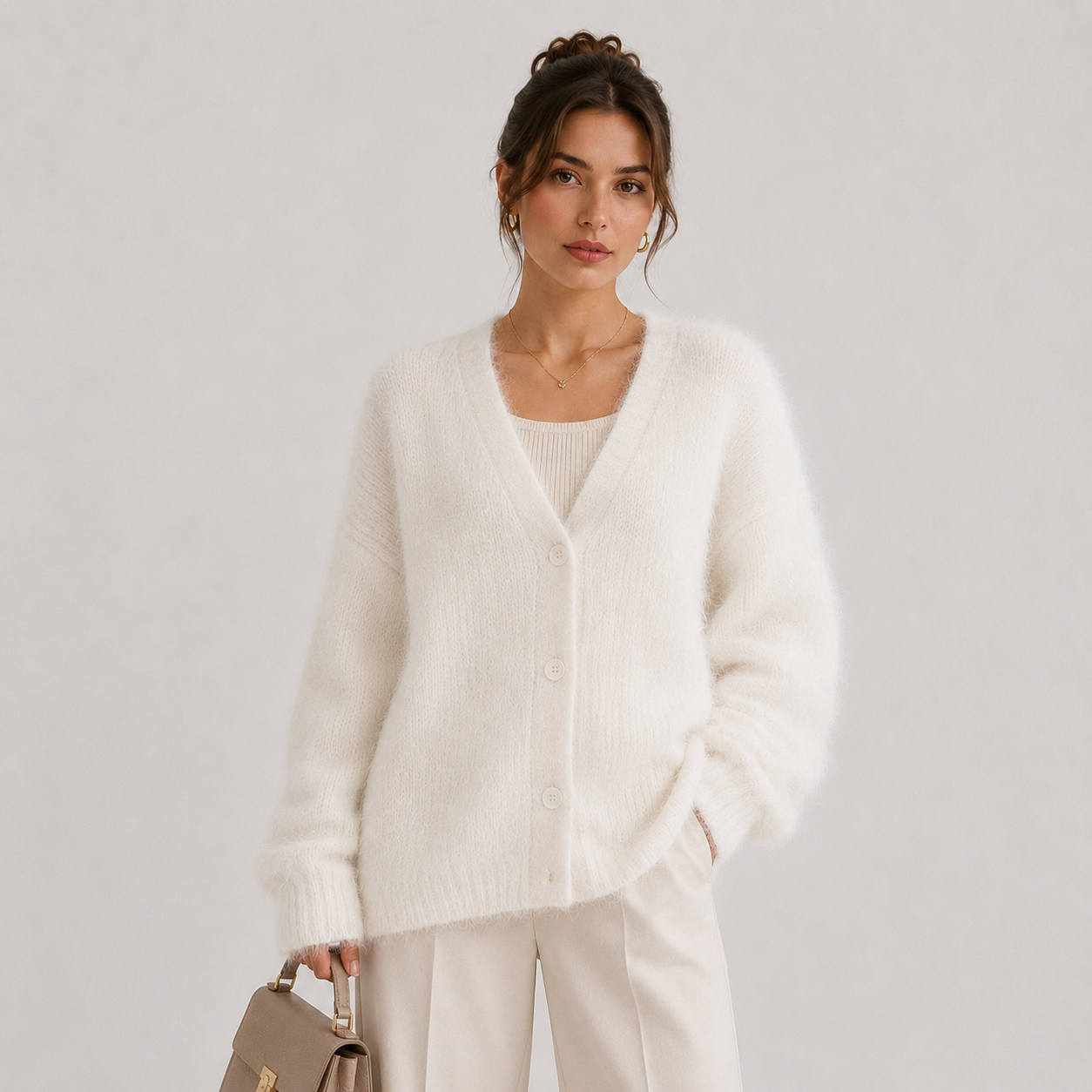 Soft Knit Button Front Cardigan, Long Sleeve Layer