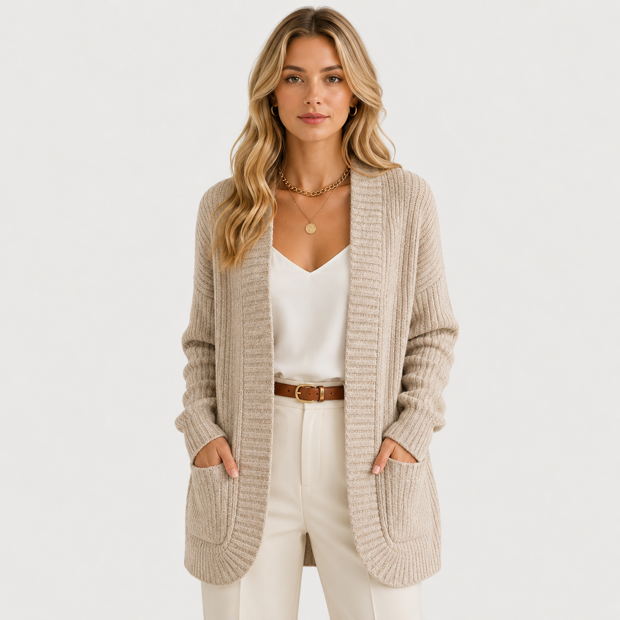 Ribbed Knit Sweater with Pockets, Relaxed Long Sleeve