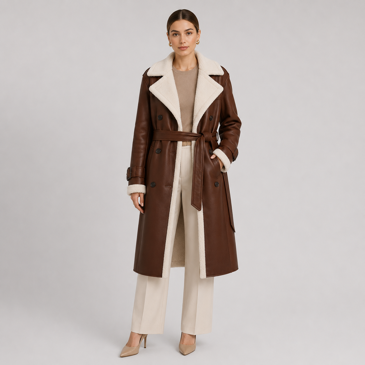 Lapel Collar Long Coat, Tailored Warm Winter Layer