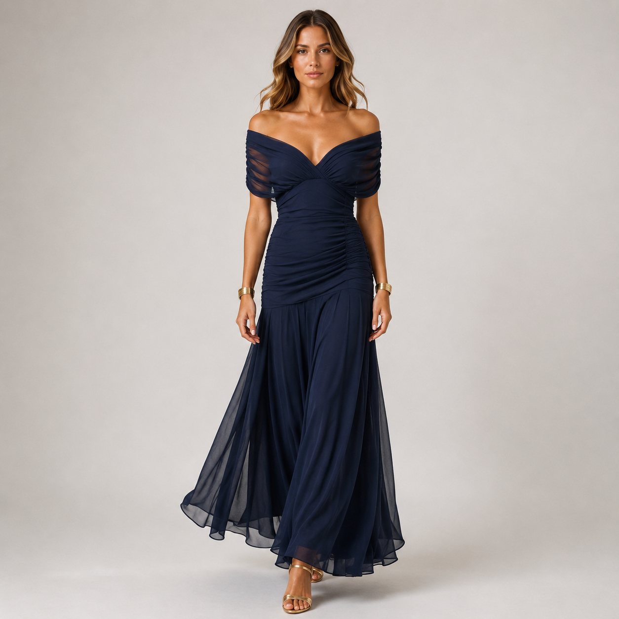 Flowing Viscose Chiffon Maxi Dress, Elegant Draped