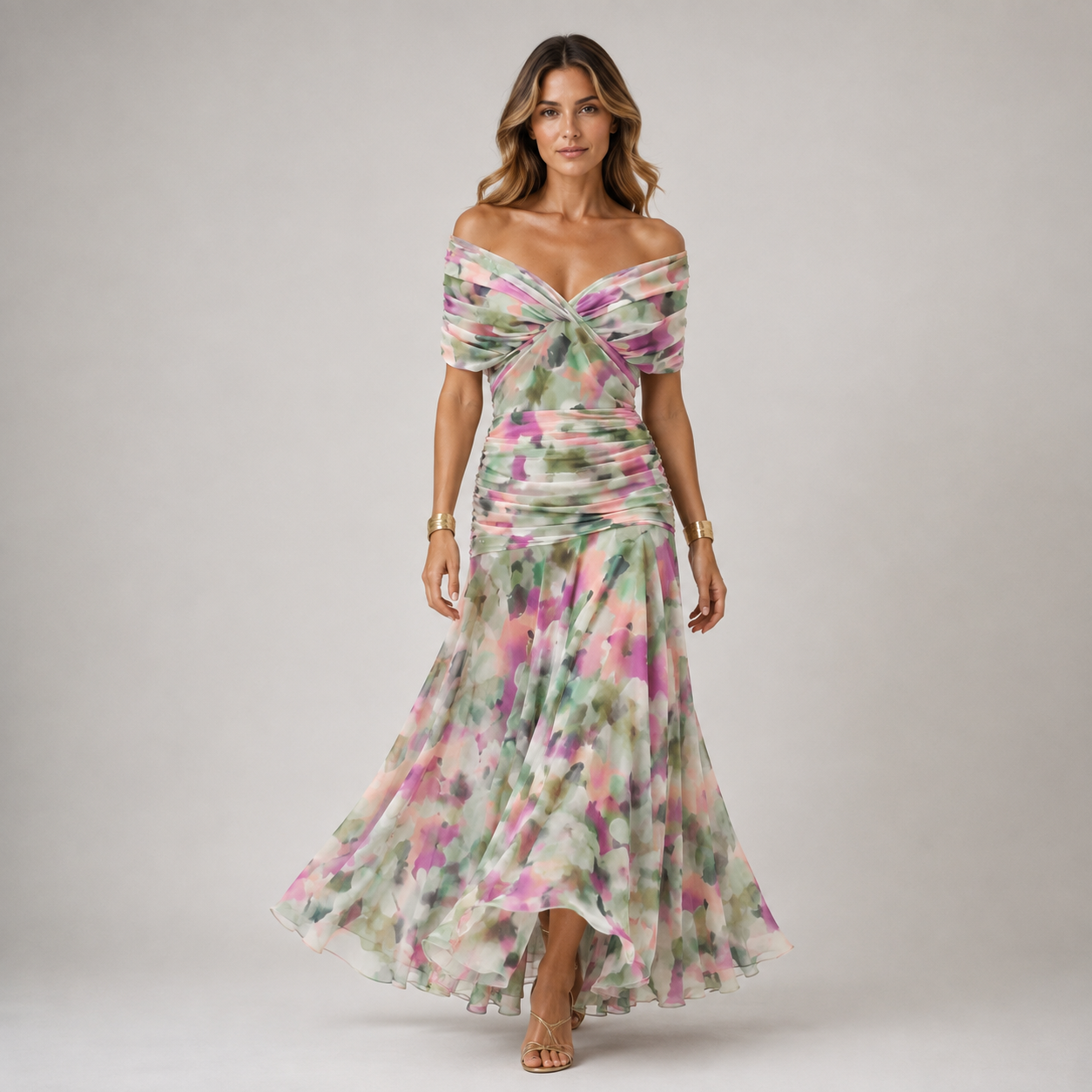 Flowing Viscose Chiffon Maxi Dress, Elegant Draped